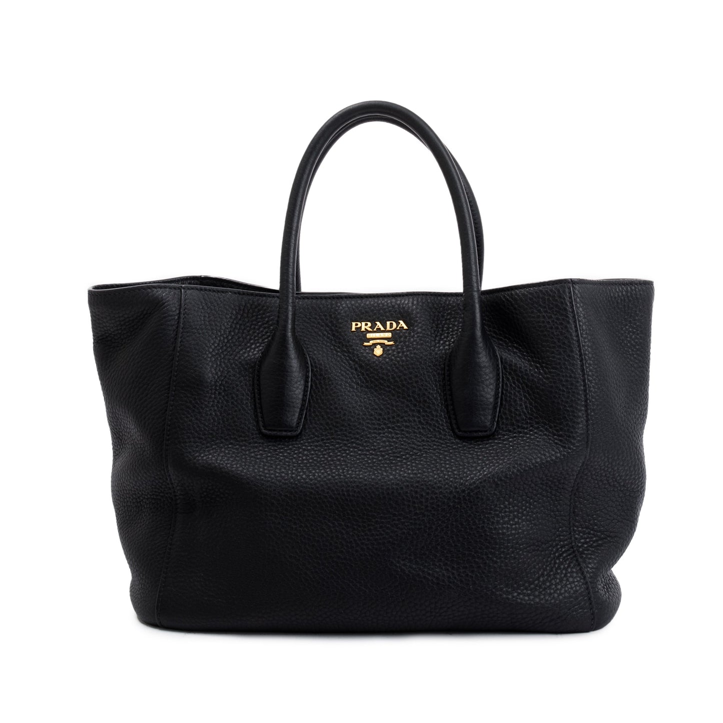 Prada Vitello Daino Open Tote Handbag Leather Black Tote Bag