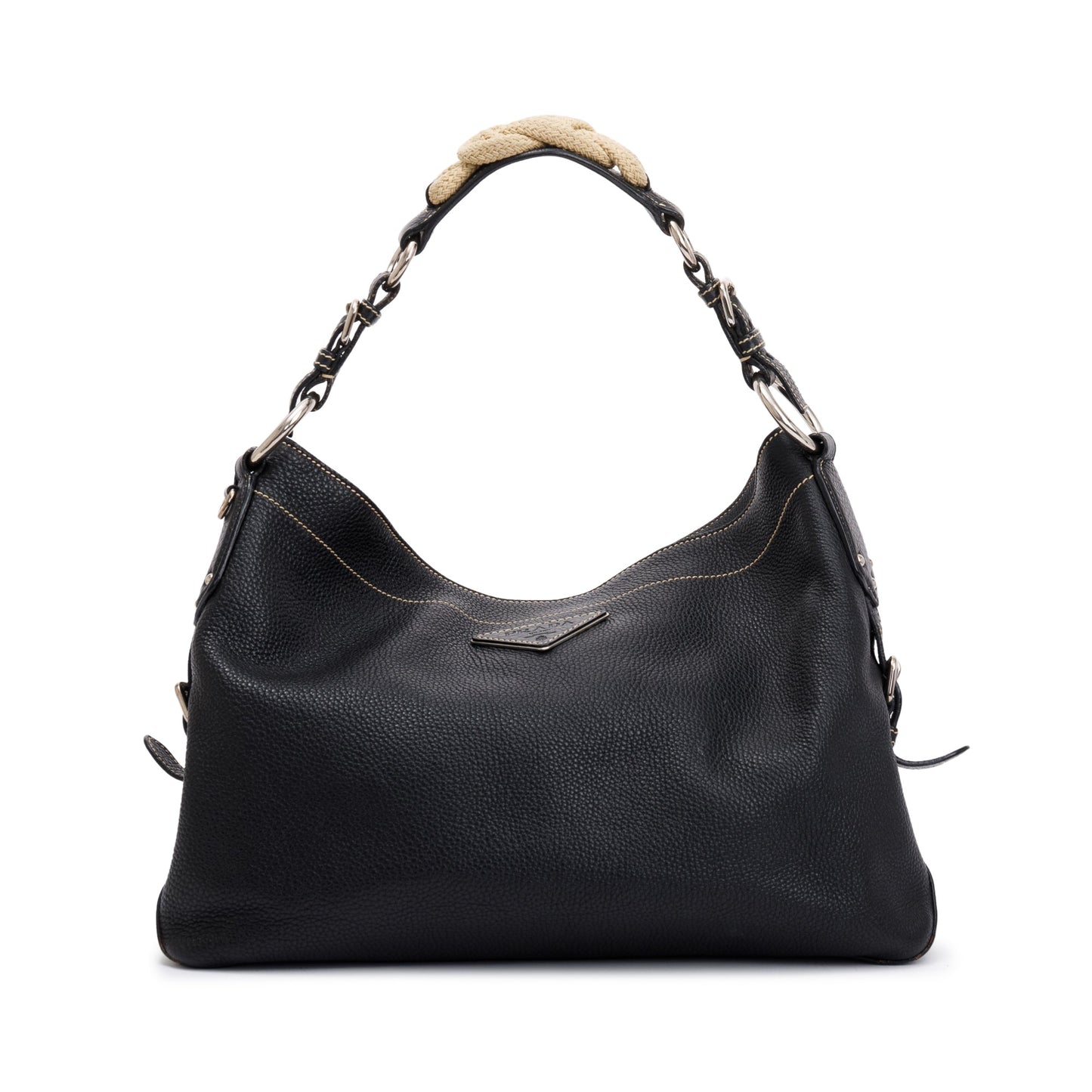 Prada Vitello Daino Rope Hobo Bag Leather Black Travel Bag