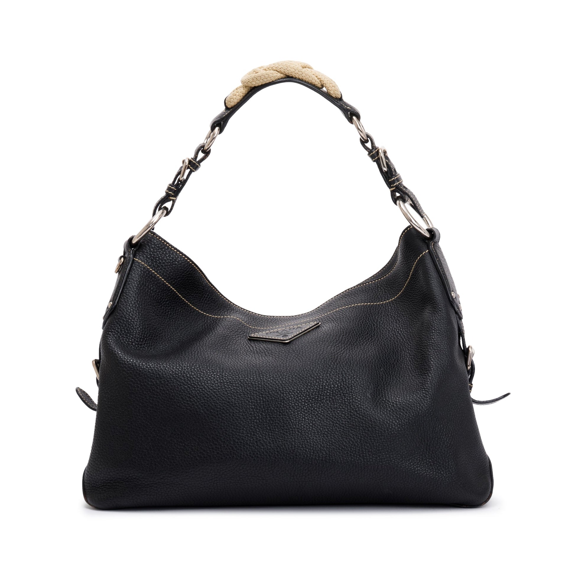 Prada Vitello Daino Rope Hobo Bag Leather Black Travel Bag