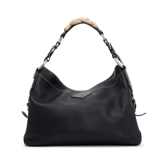 Prada Vitello Daino Rope Hobo Bag Leather Black Travel Bag