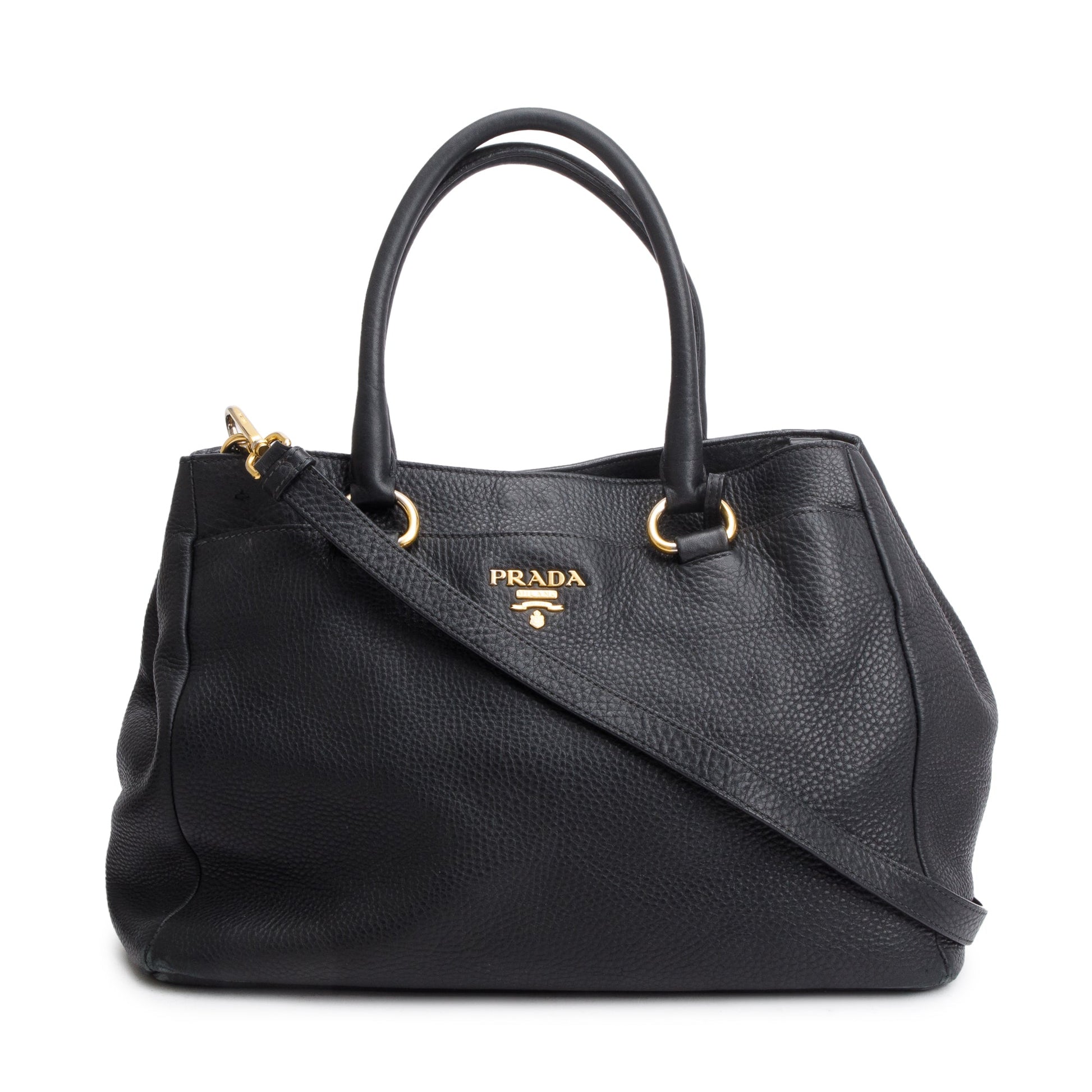 Prada Daino Shoulder Bag Leather Vitello Black