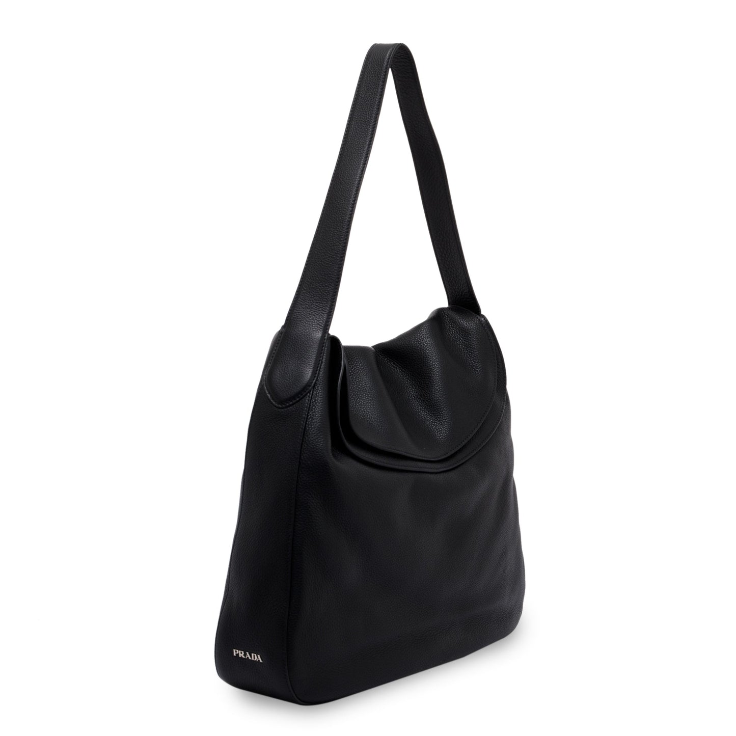 Prada Vitello Daino Double Hobo Handbag Black Medium Travel Bag