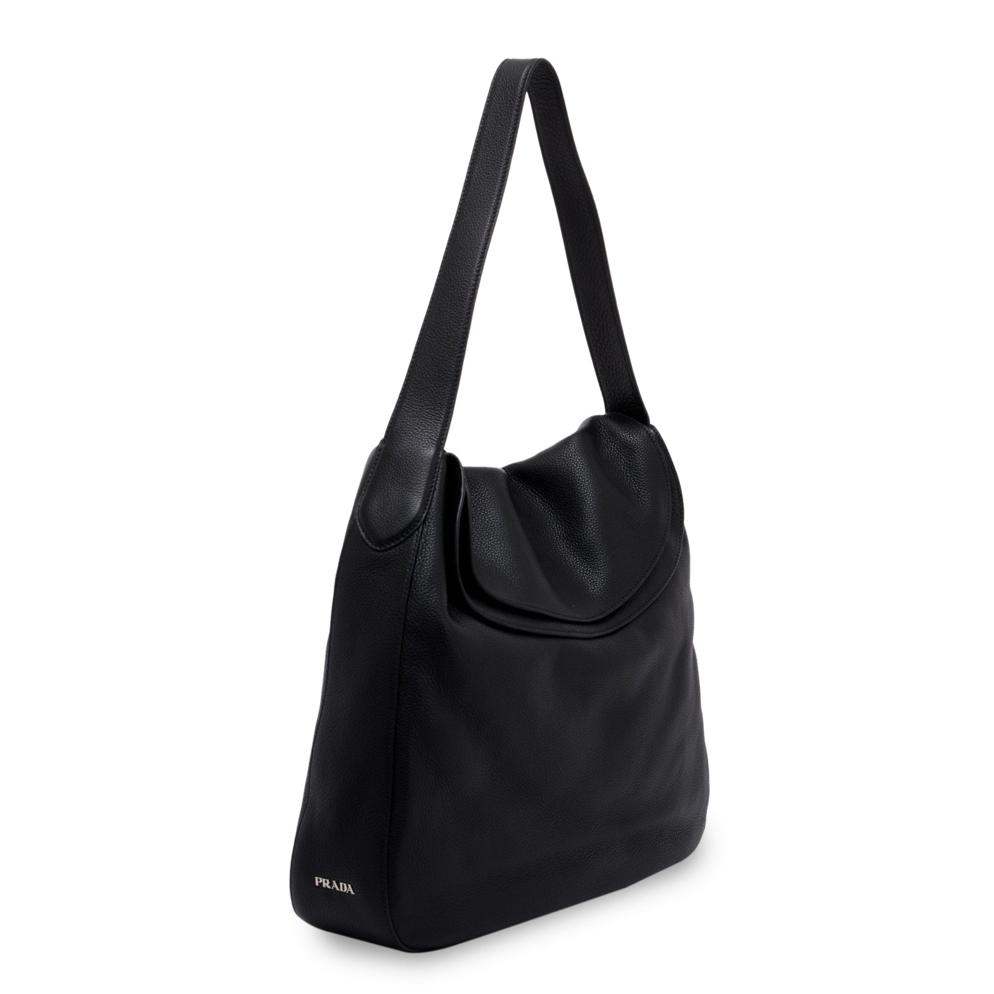 Prada Vitello Daino Double Hobo Handbag Black Medium Travel Bag