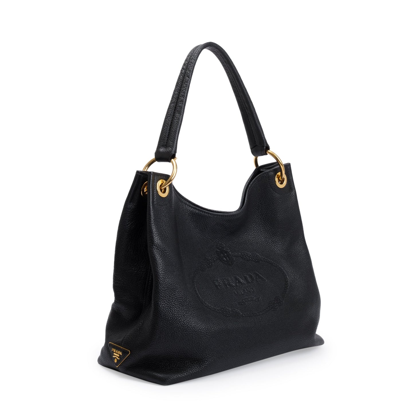 Prada Vitello Daino Embossed Hobo Bag Black Medium Travel Bag