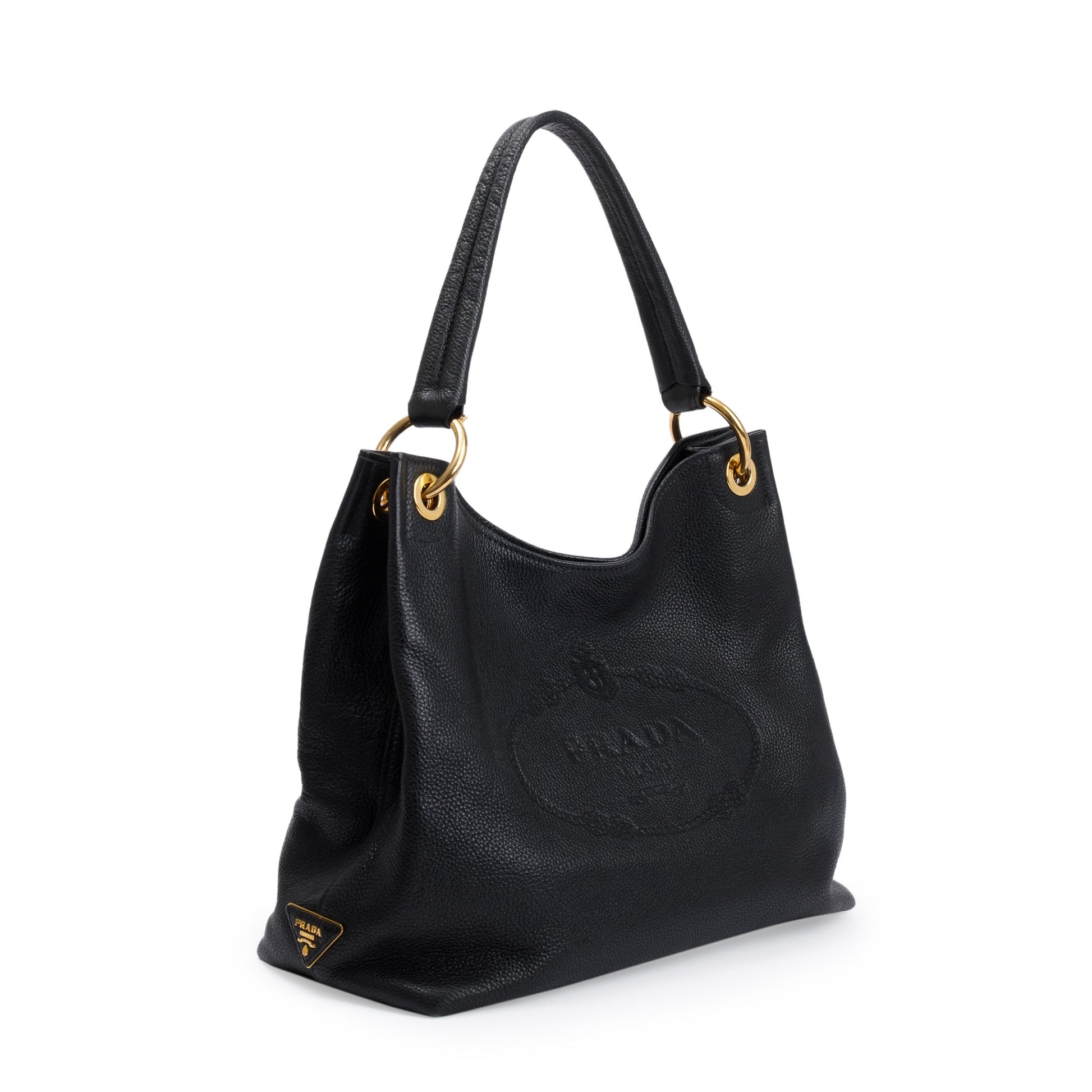 Prada Vitello Daino Embossed Hobo Bag Black Medium Travel Bag