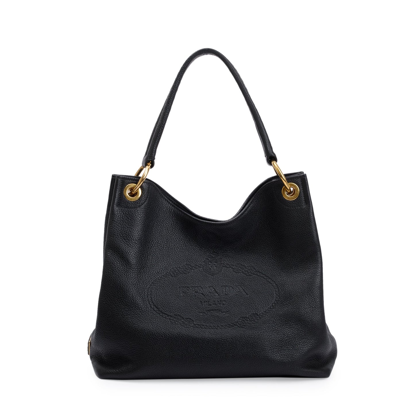Prada Vitello Daino Embossed Hobo Bag Black Medium Travel Bag