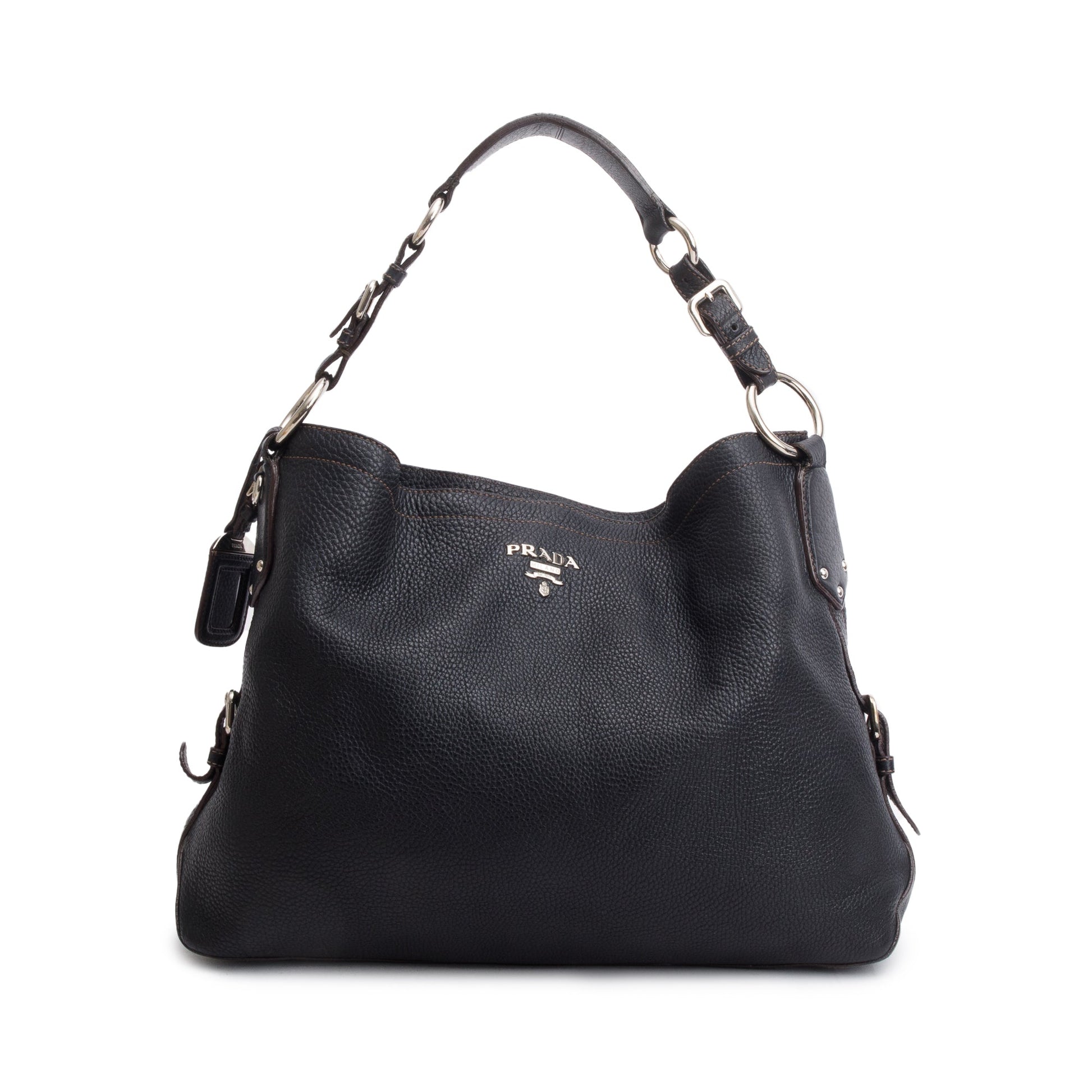 Prada Vitello Daino Hobo Bag Black Medium Travel Bag