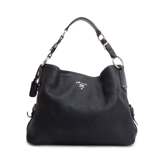 Prada Vitello Daino Hobo Bag Black Medium Travel Bag