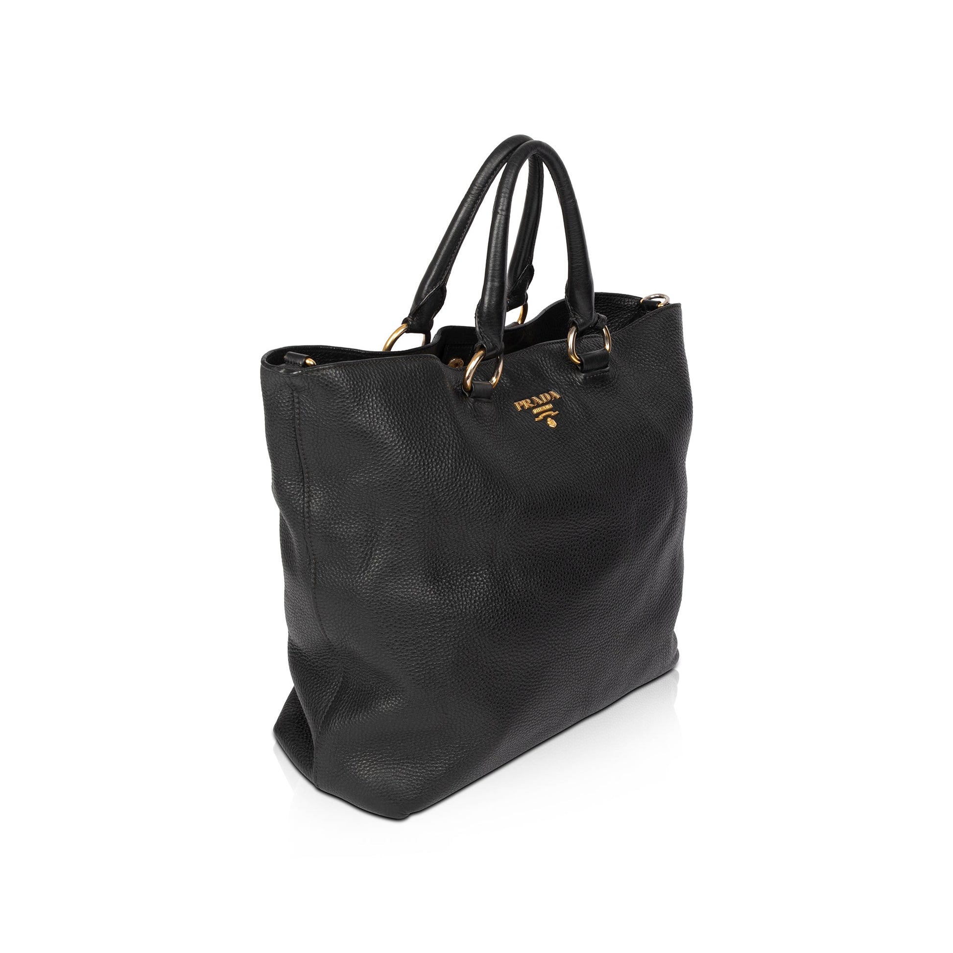 Prada Vitello Daino Shopping Tote Handbag Black Tote Bag