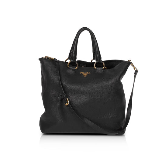 Prada Vitello Daino Shopping Tote Handbag Black Tote Bag