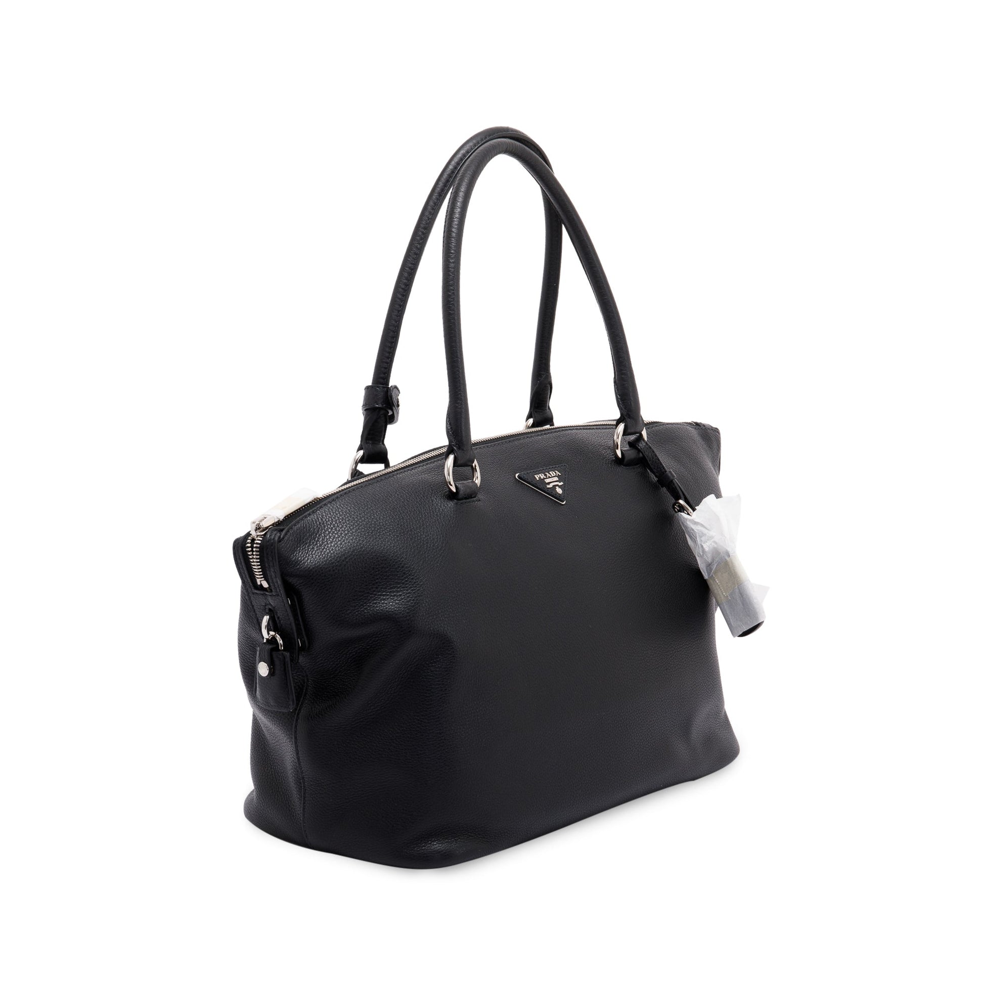 Prada Vitello Daino Zip Tote Handbag Black Tote Bag