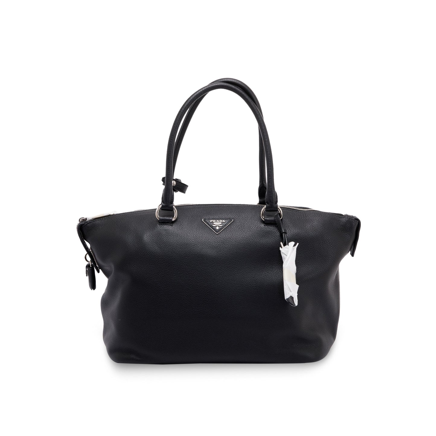 Prada Vitello Daino Zip Tote Handbag Black Tote Bag