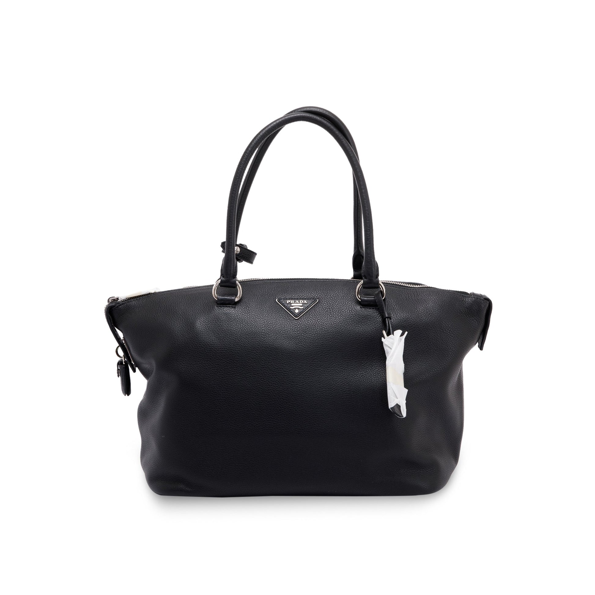 Prada Vitello Daino Zip Tote Handbag Black Tote Bag