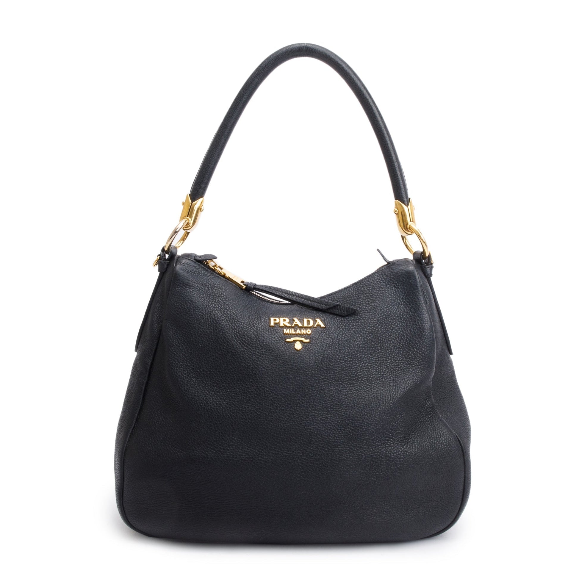 Prada Vitello Phenix Convertible Hobo Handbag Black Travel Bag
