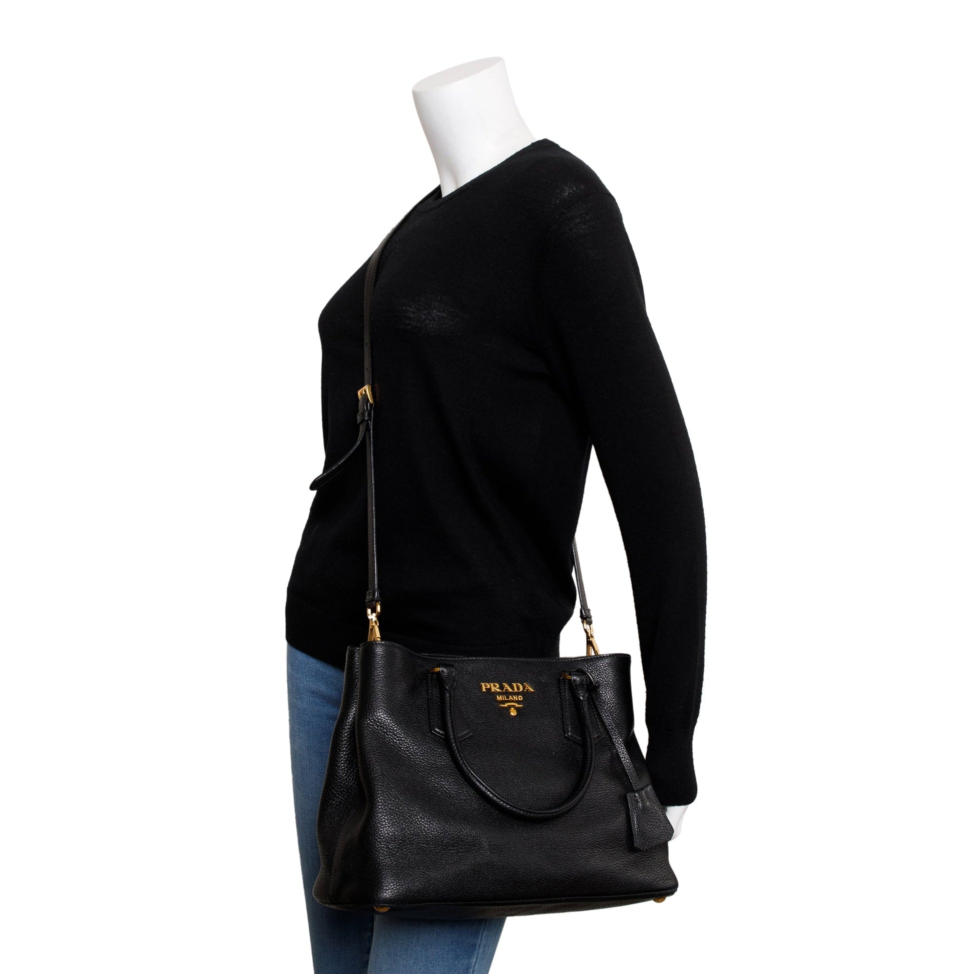Prada Vitello Phenix Convertible Tote Handbag Black Tote Bag