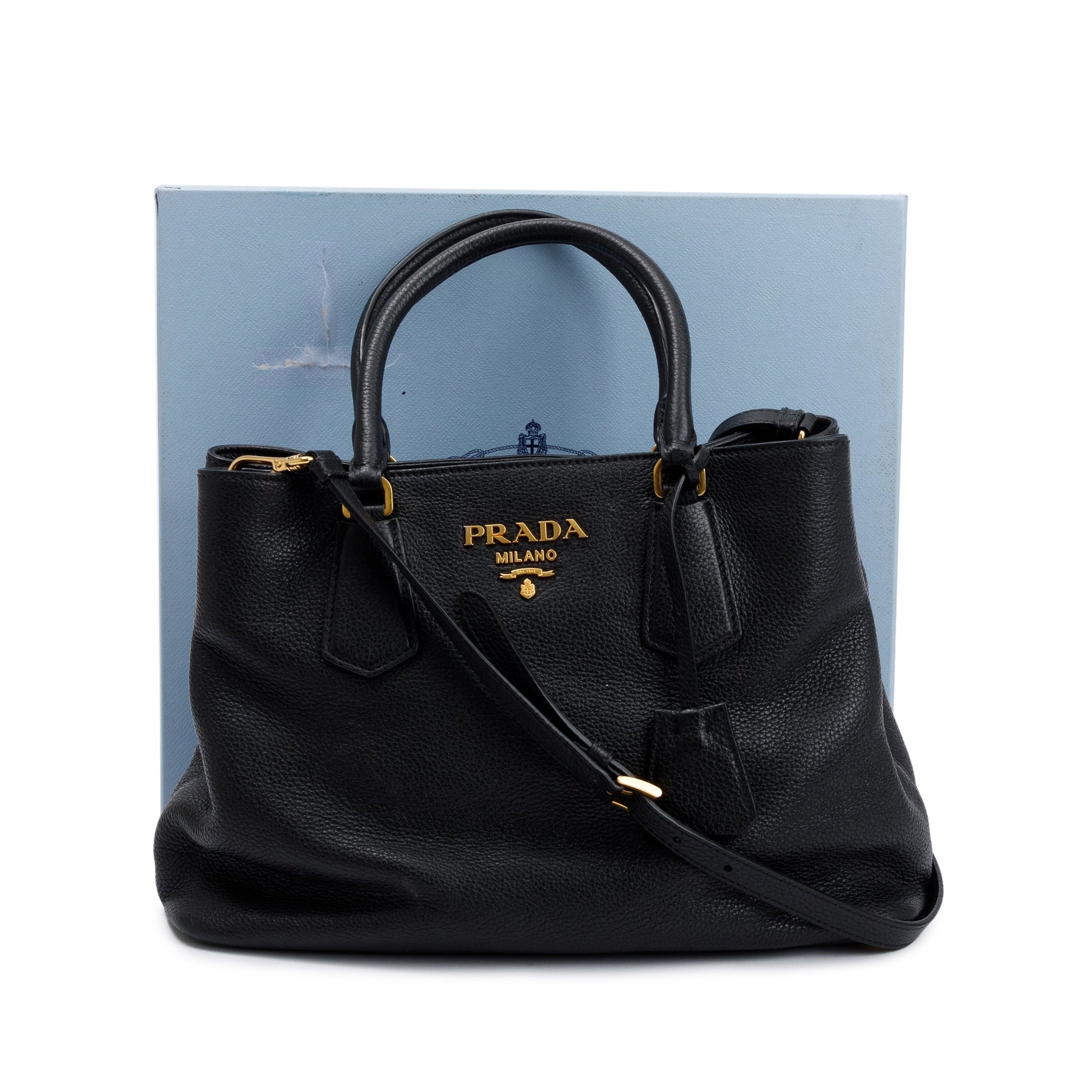 Prada Vitello Phenix Convertible Tote Handbag Black Tote Bag