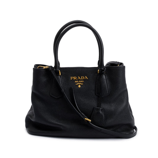 Prada Vitello Phenix Convertible Tote Handbag Black Tote Bag