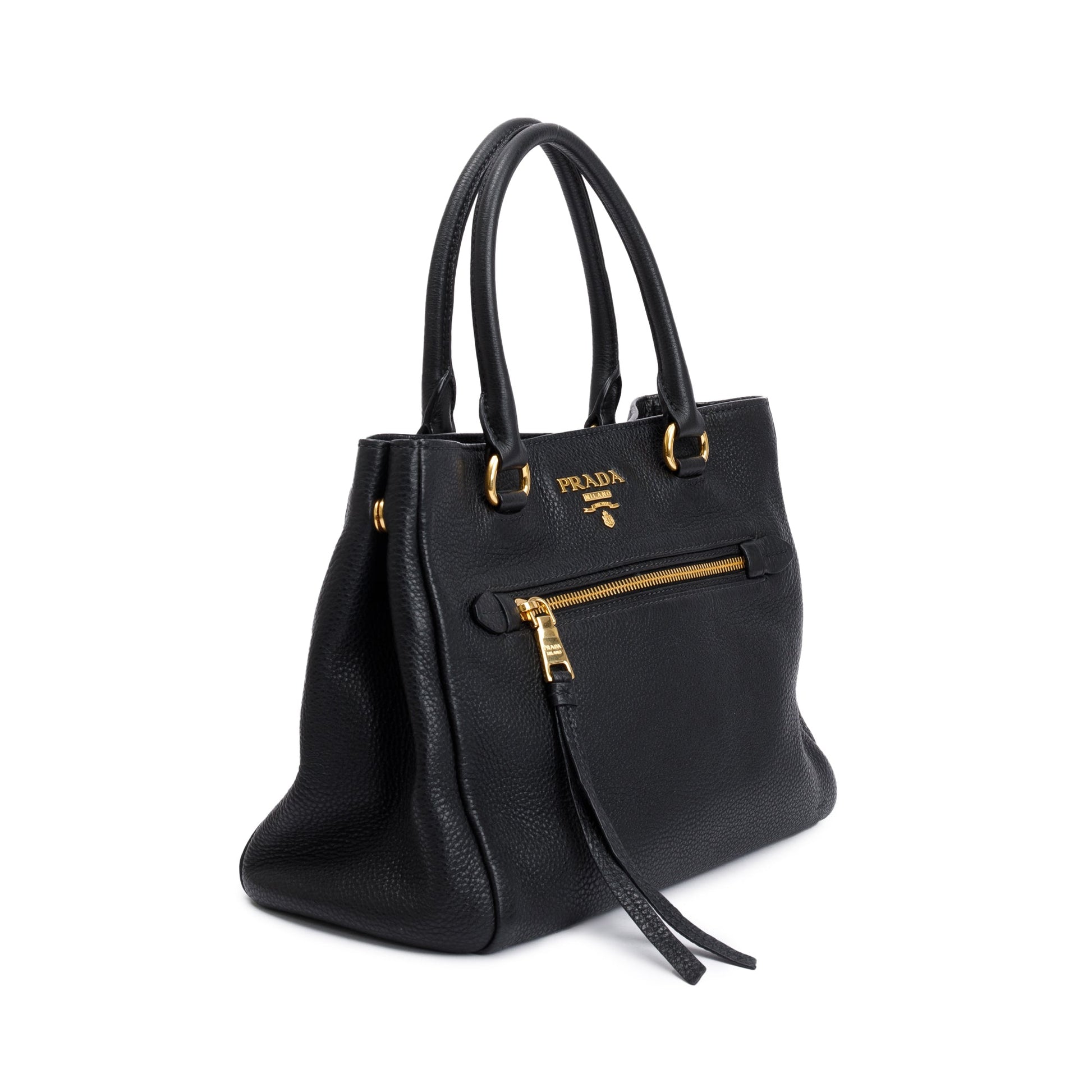 Prada Vitello Phenix Pocket Tote Handbag Leather Black Tote Bag