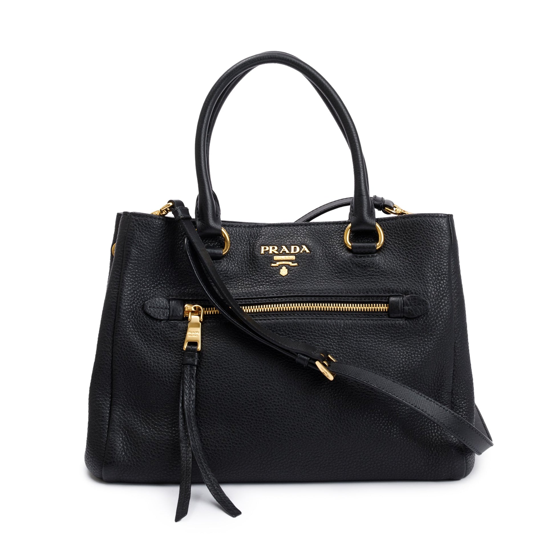 Prada Vitello Phenix Pocket Tote Handbag Leather Black Tote Bag