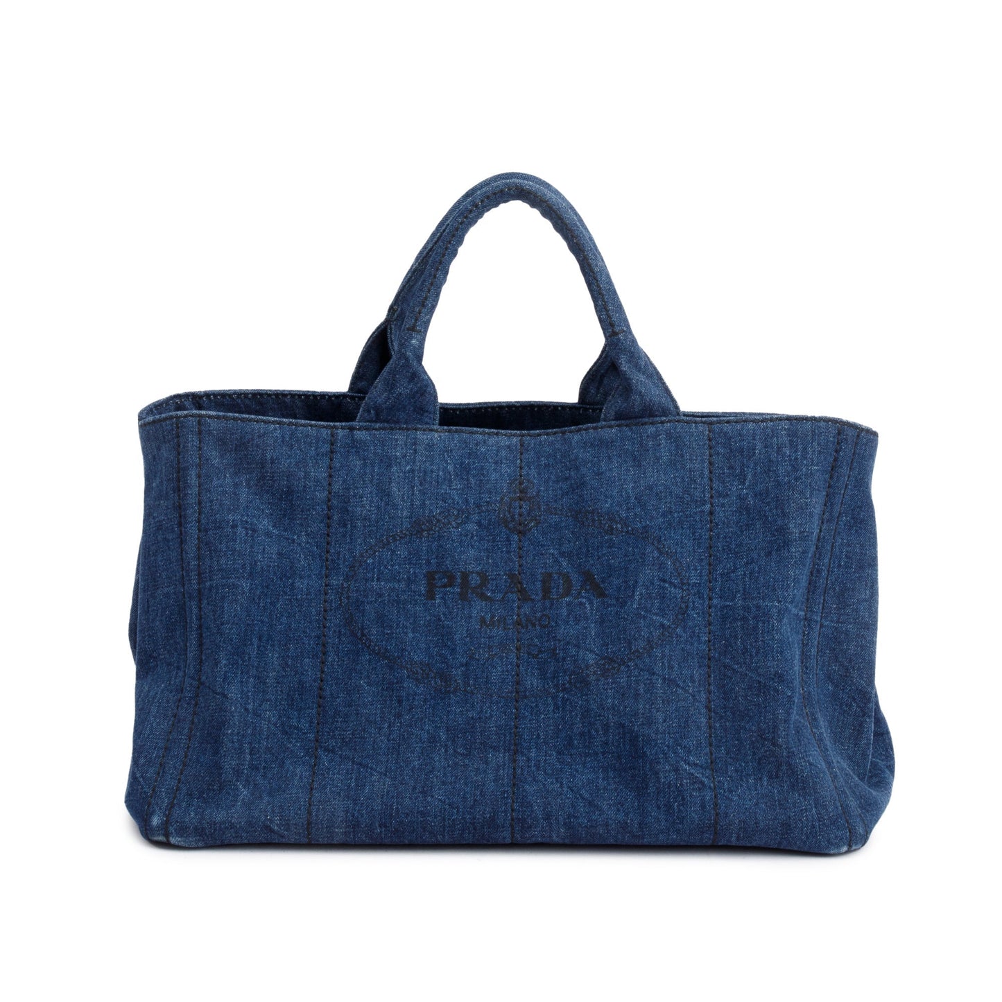 Prada Logo Canapa Tote Handbag Denim Blue Tote Bag