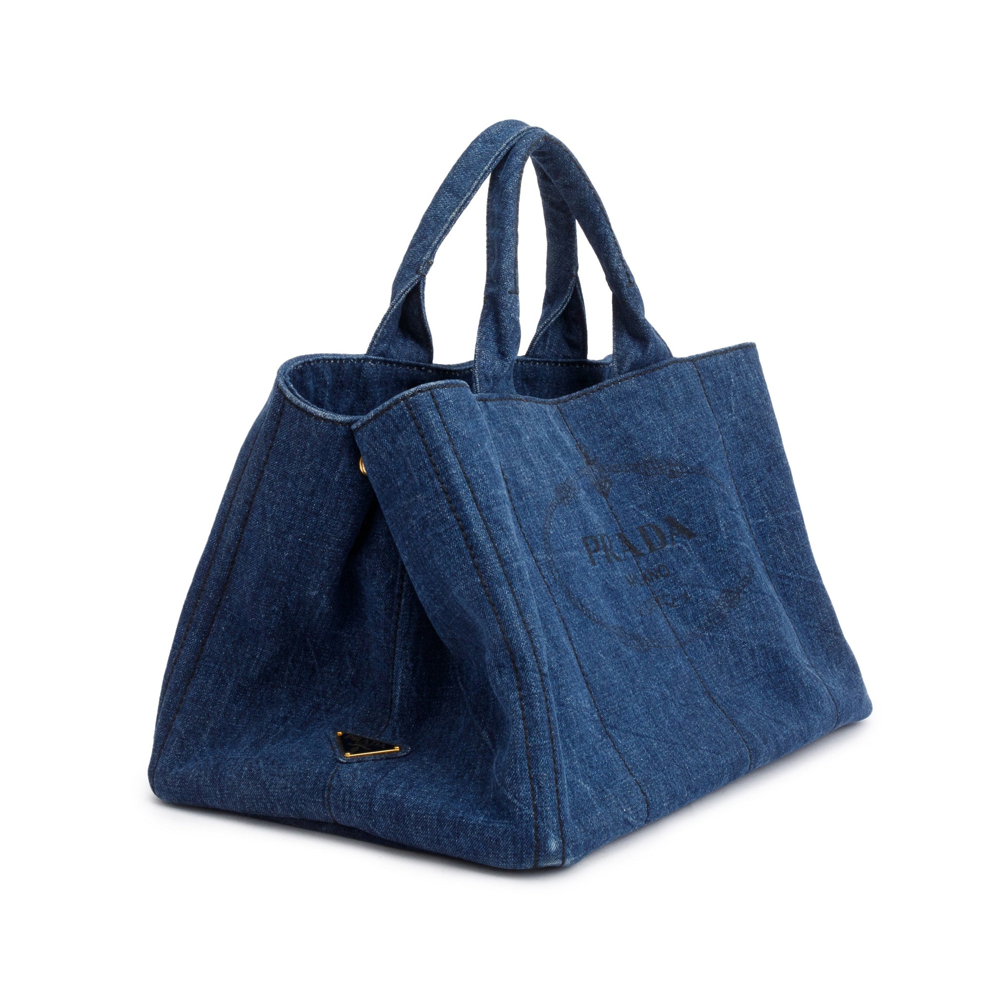 Prada Logo Canapa Tote Handbag Denim Blue Tote Bag