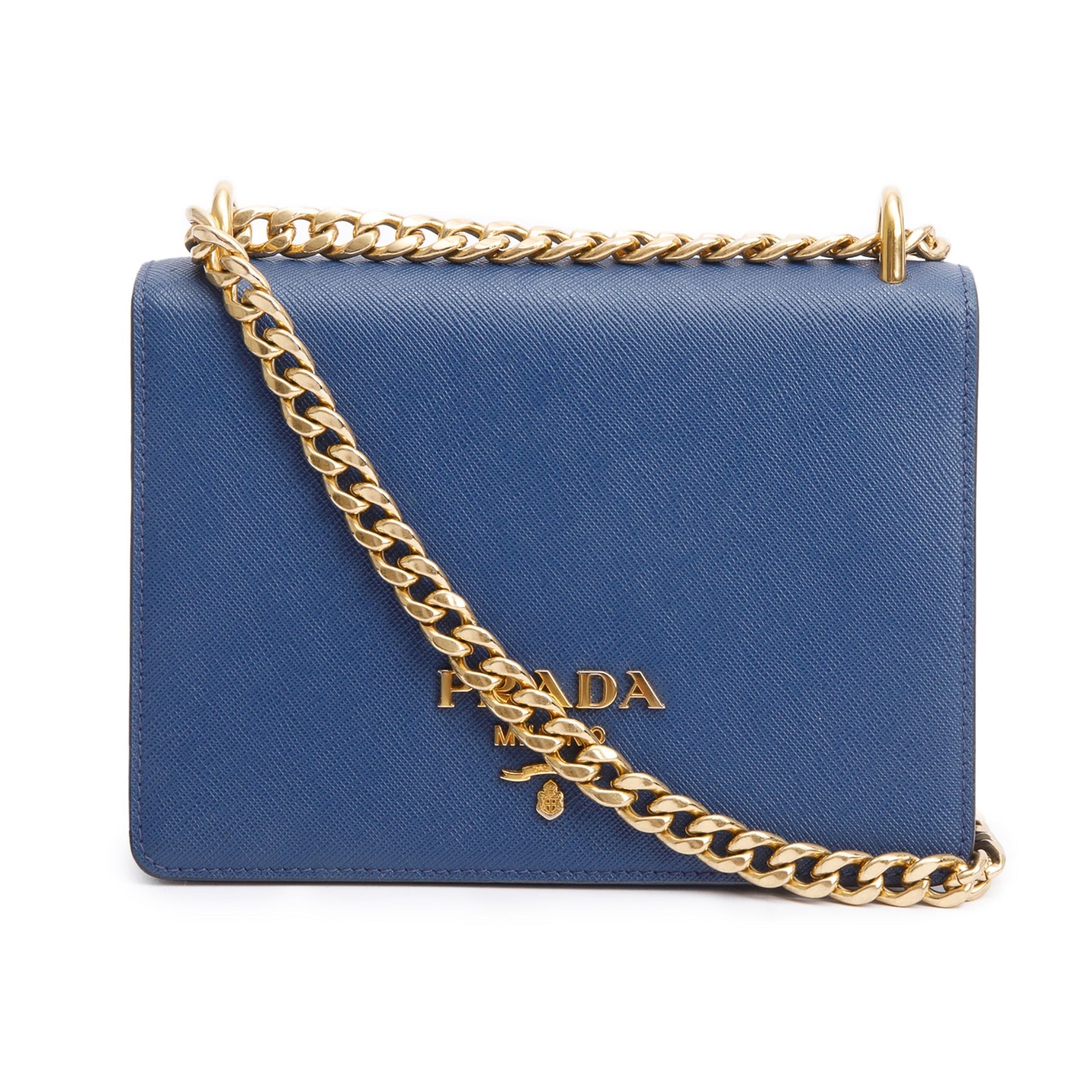 Prada Saffiano Lux Shoulder Bag Blue Chain