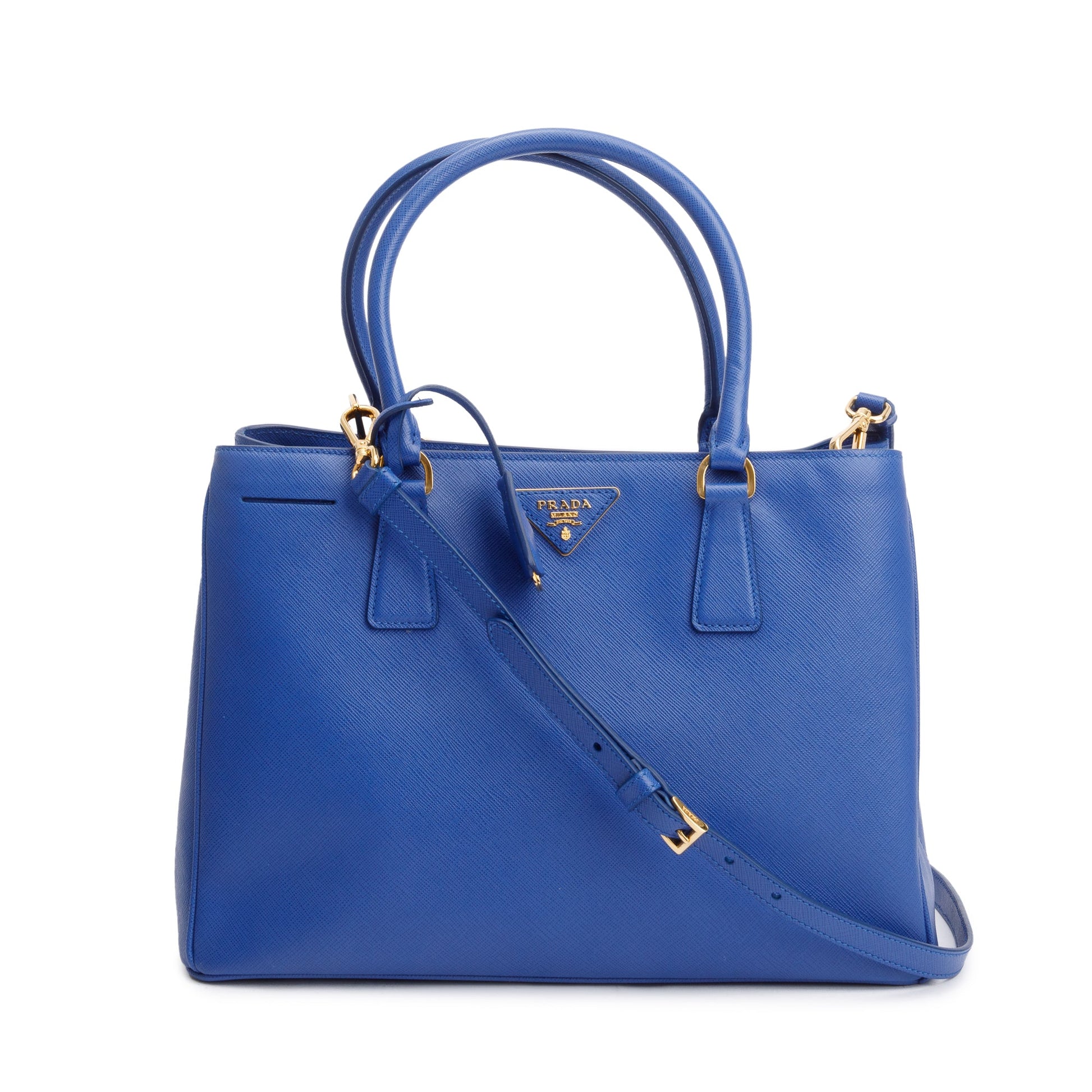 Prada Saffiano Lux Galleria Zip Tote Handbag Blue Medium Tote Bag