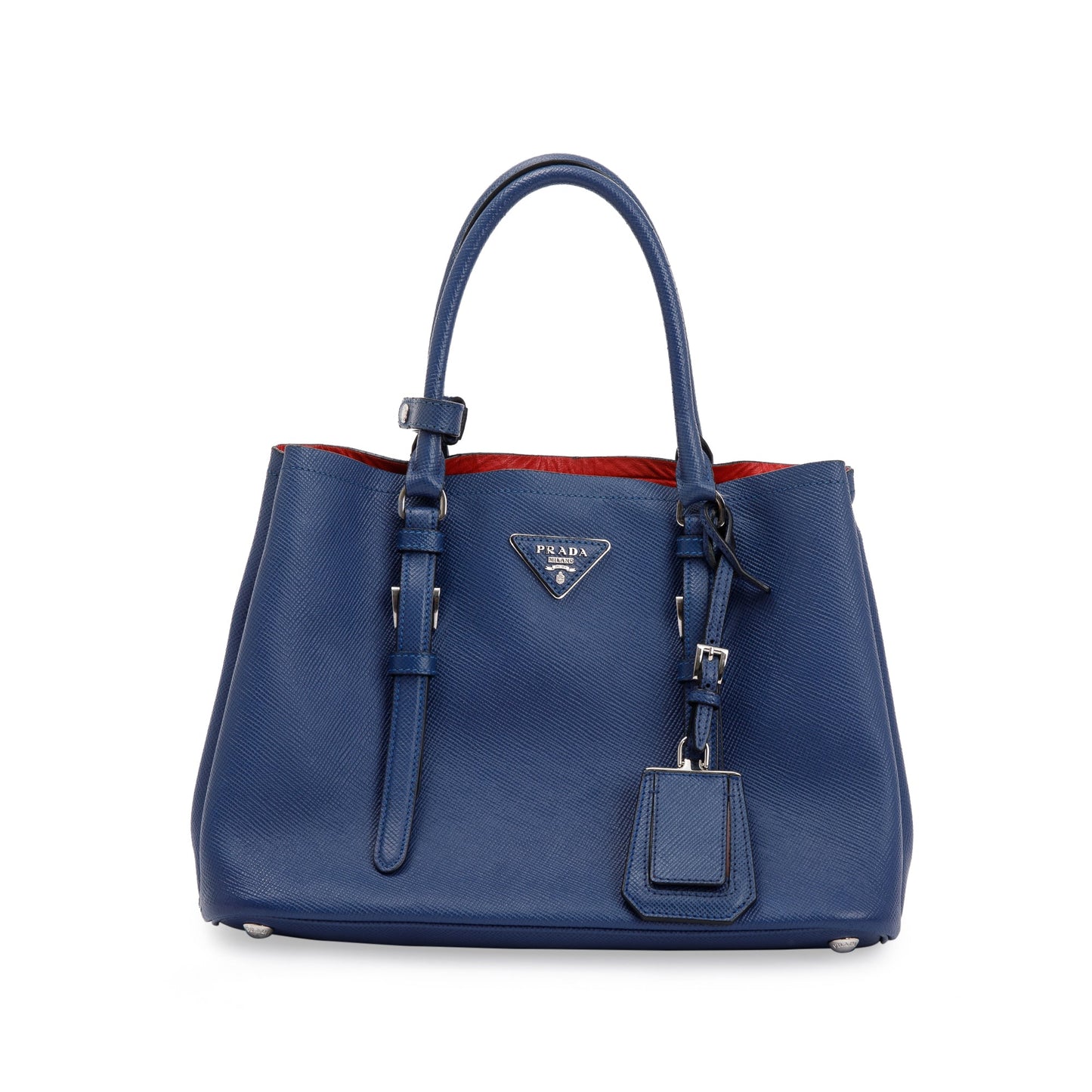 Prada Saffiano Lux Cuir Double Tote Handbag Blue Small Tote Bag