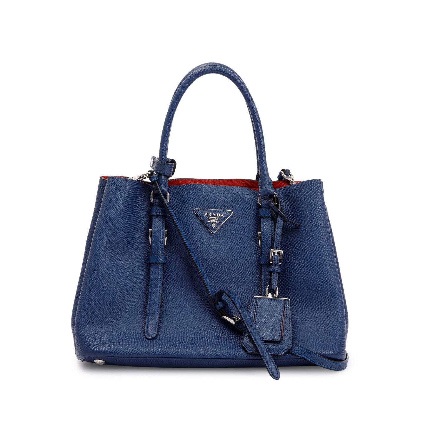 Prada Saffiano Lux Cuir Double Tote Handbag Blue Small Tote Bag