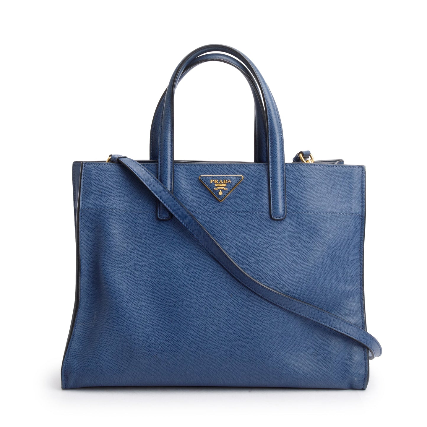 Prada Saffiano Soft Top Handle Tote Handbag Leather Blue Tote Bag