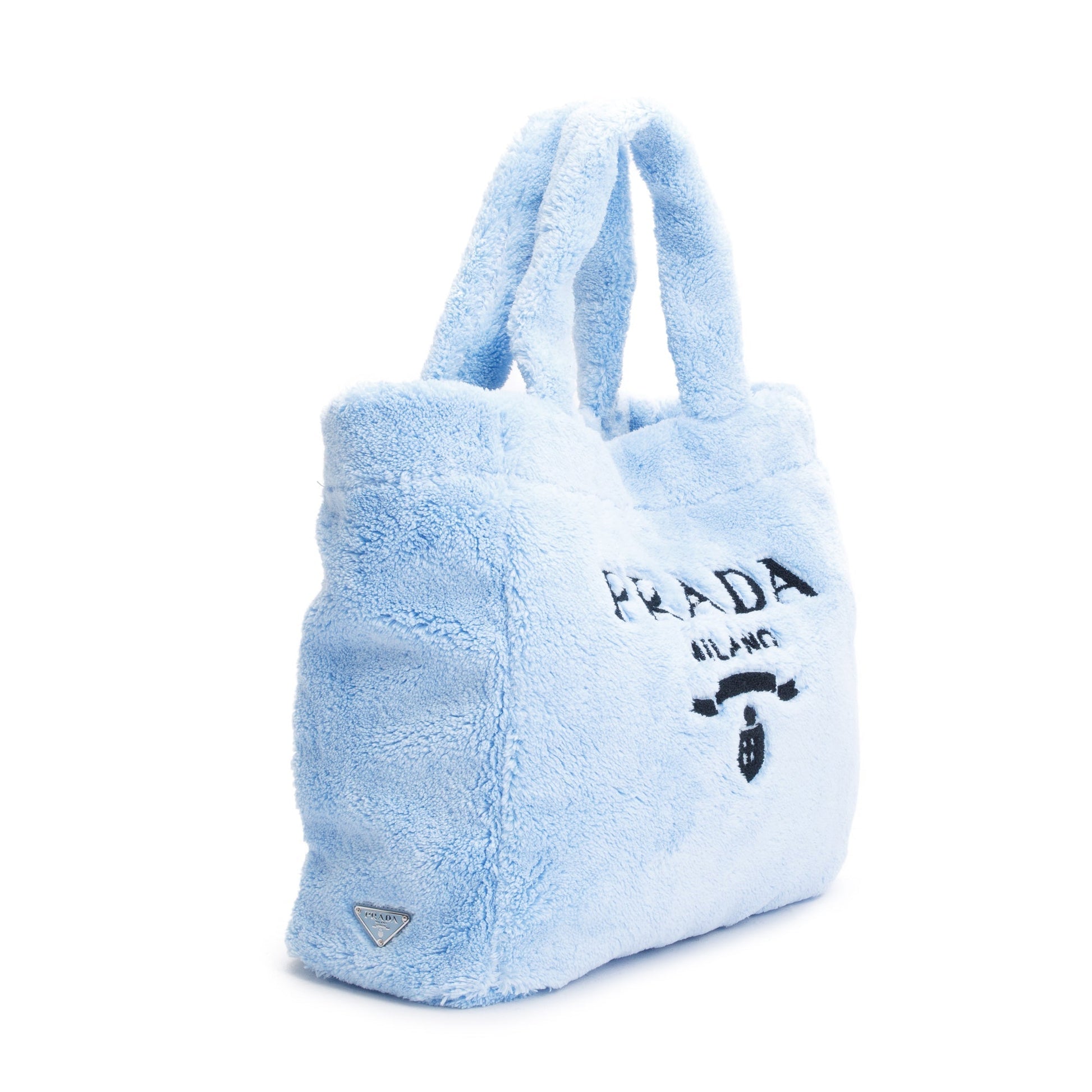 Prada Terry Cloth Tote Handbag Blue Logo Tote Bag