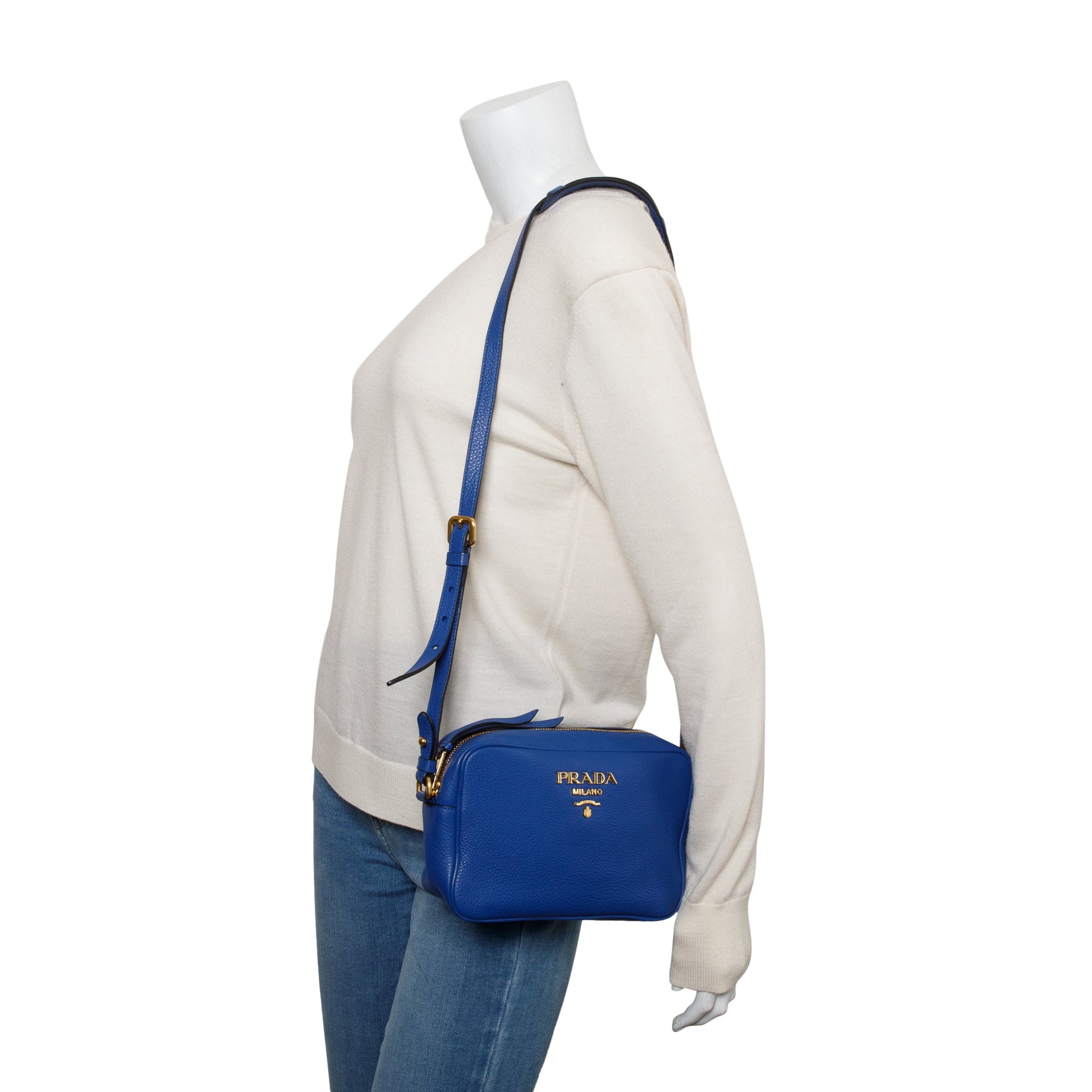 Prada Vitello Daino Crossbody Bag Blue