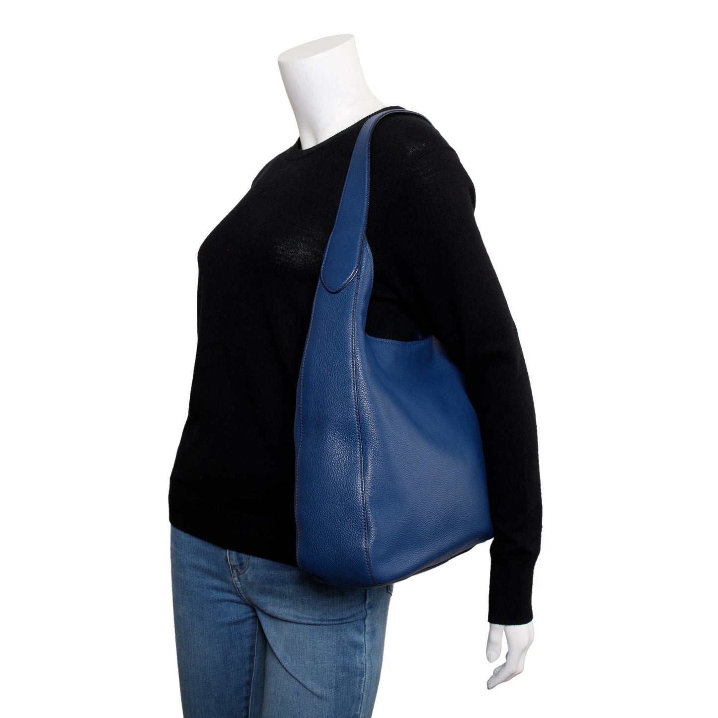 Prada Vitello Daino Pocket Hobo Bag Leather Blue Travel Bag