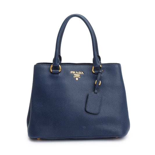 Prada Vitello Daino Galleria Tote Handbag Blue Medium Tote Bag