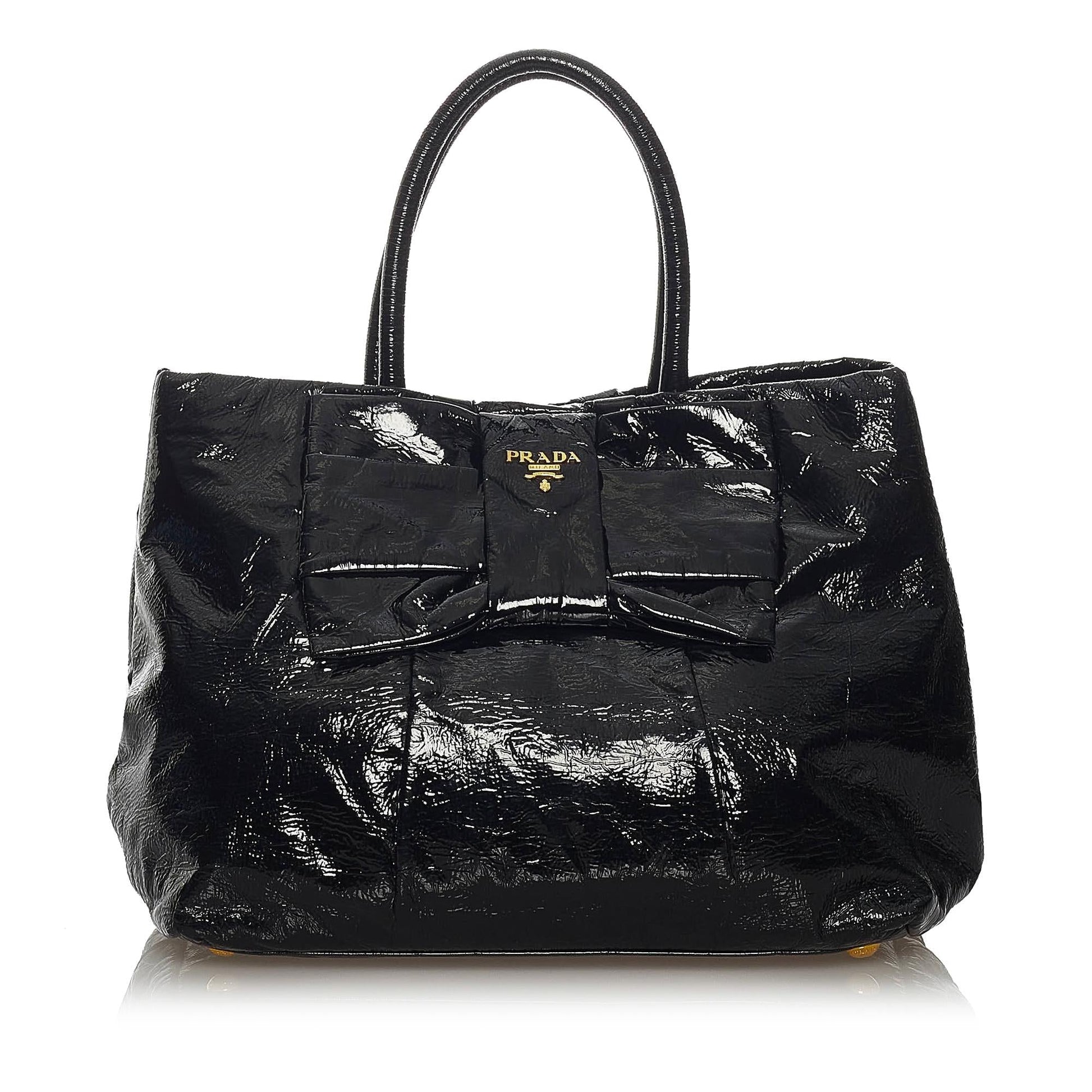 Prada Bow Handbag Shg Leather Patent Satchel Bag