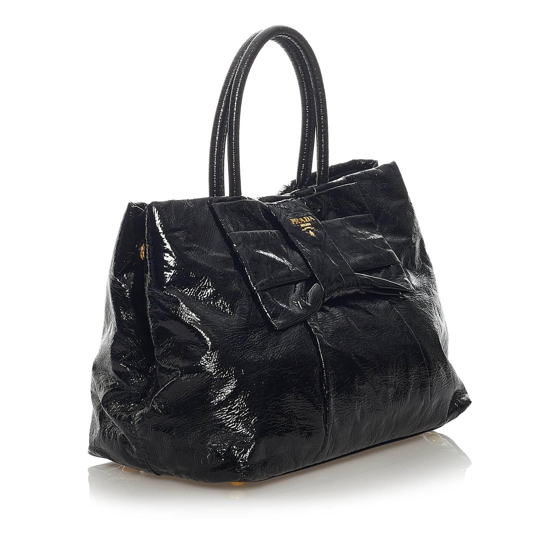 Prada Bow Handbag Shg Leather Patent Satchel Bag