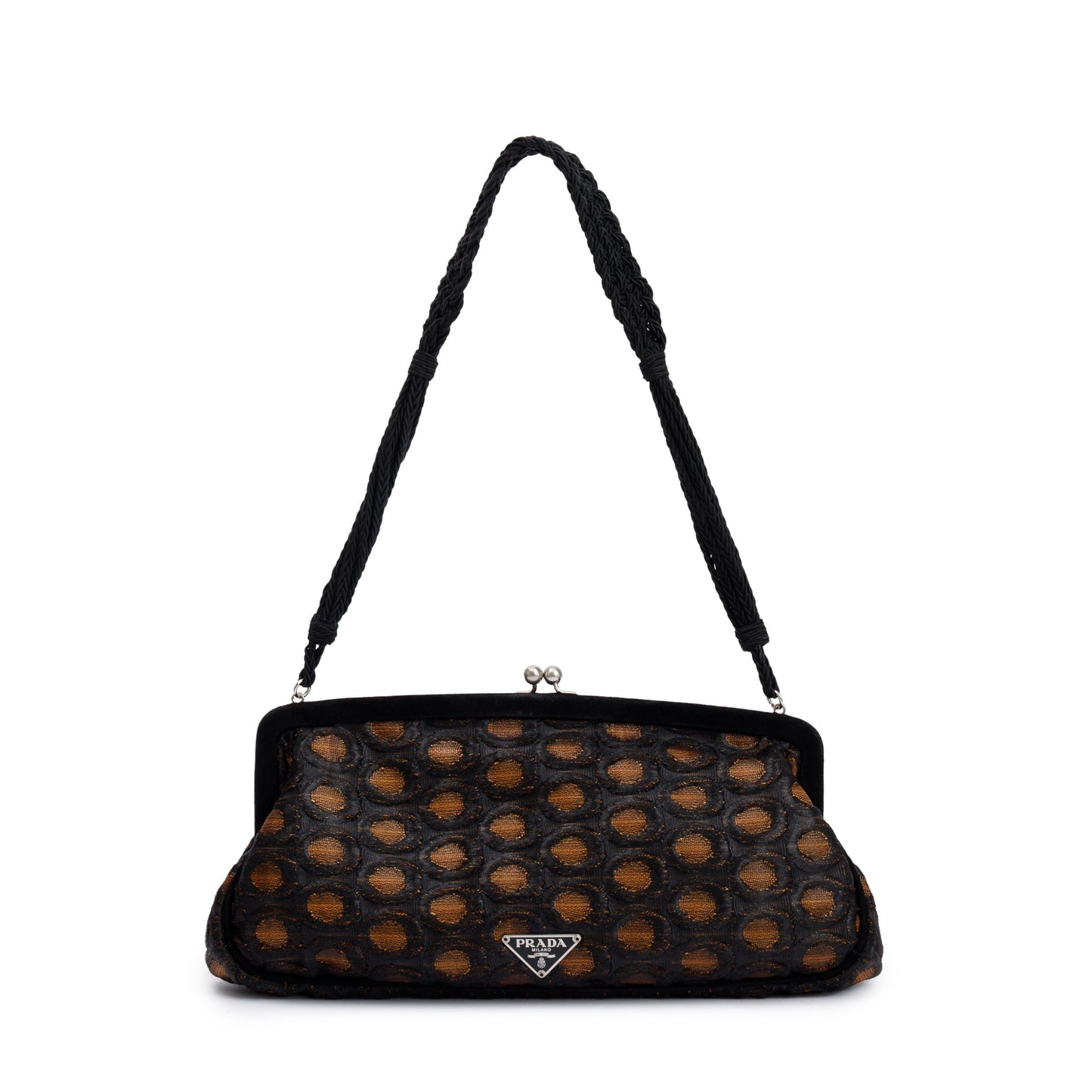Prada Beige Embroidered Velvet Raso Frame Bag Satin Black Travel Bag