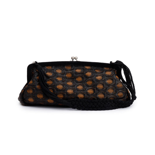 Prada Beige Embroidered Velvet Raso Frame Bag Satin Black Travel Bag