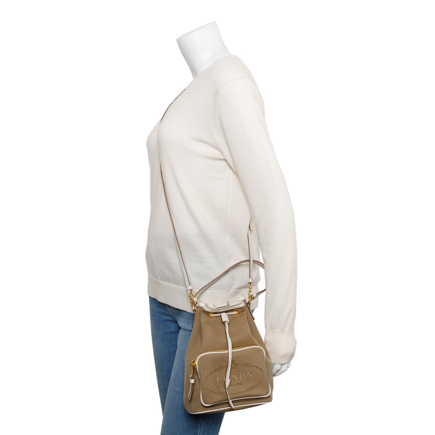 Prada Jacquard Bag Brown Logo Bucket Bag