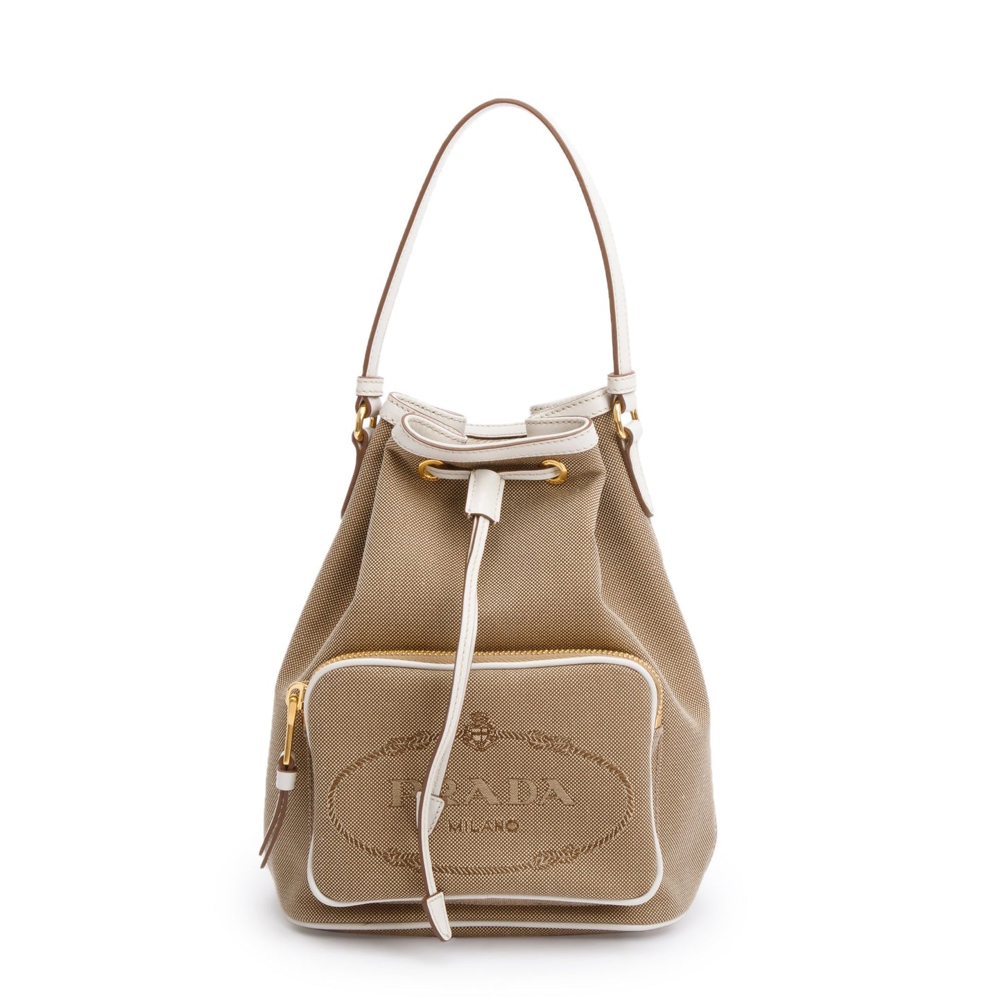 Prada Jacquard Bag Brown Logo Bucket Bag