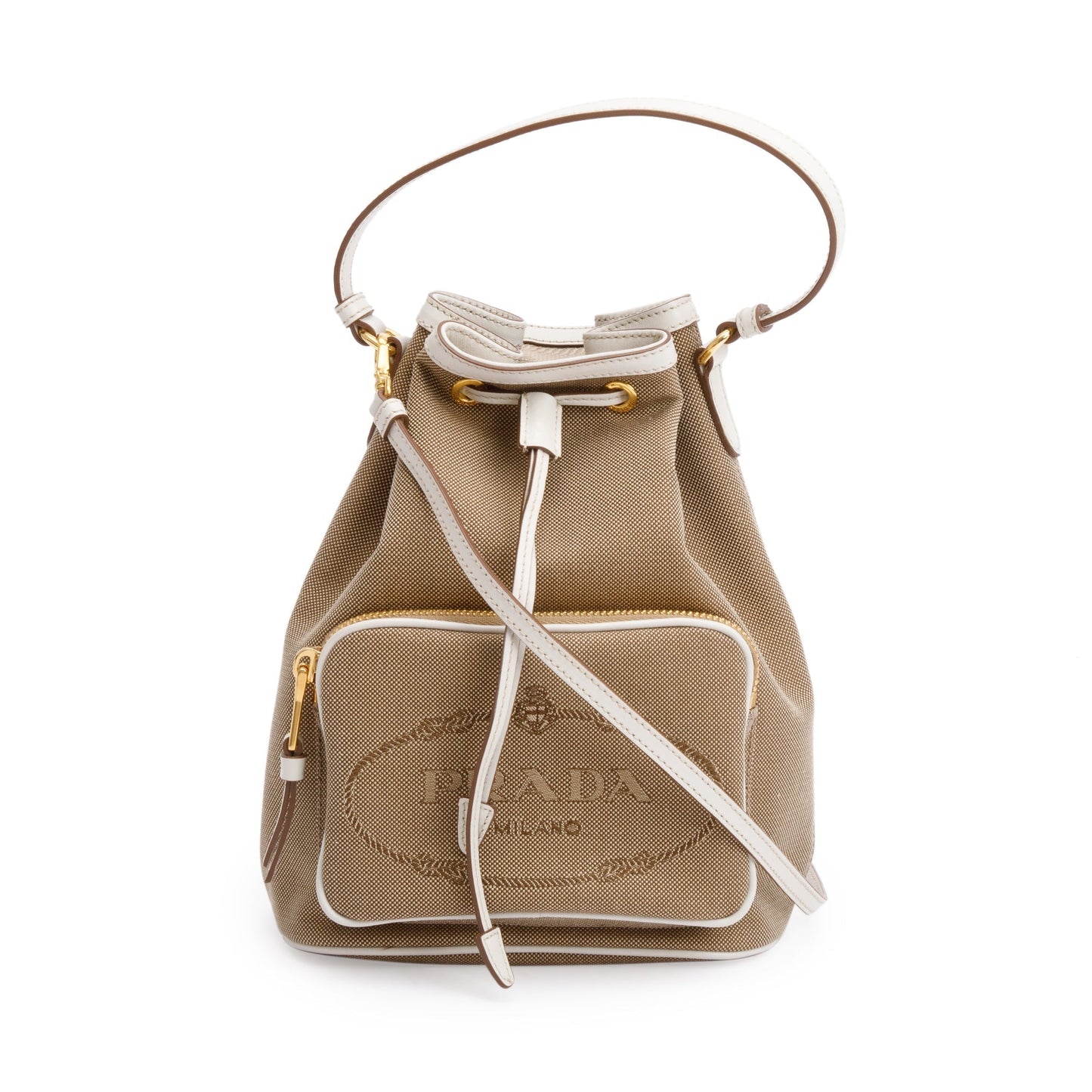 Prada Jacquard Bag Brown Logo Bucket Bag