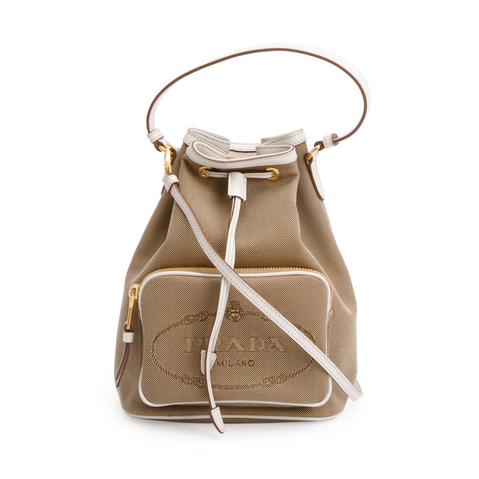Prada Jacquard Bag Brown Logo Bucket Bag