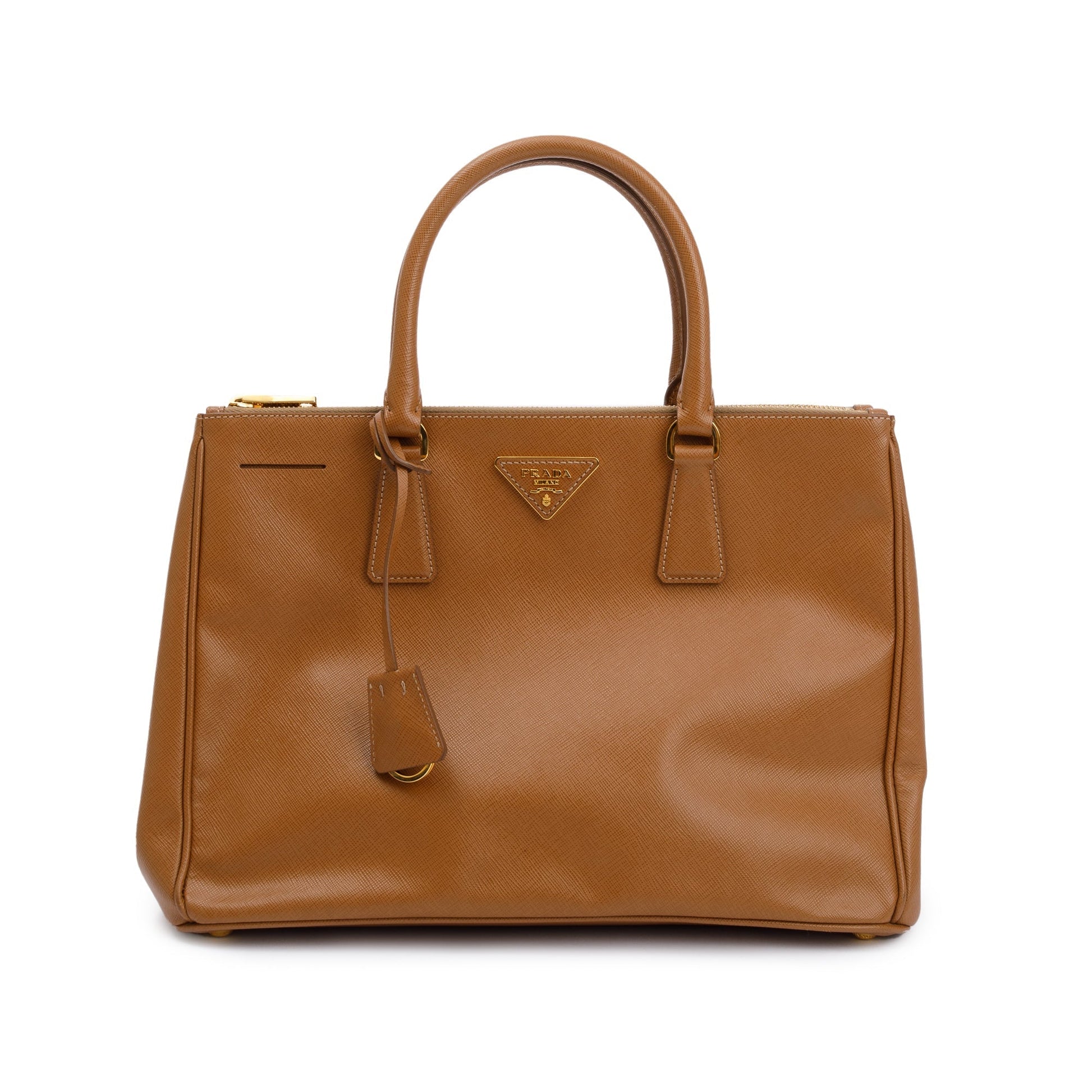 Prada Saffiano Lux Double Zip Galleria Tote Handbag Brown Medium Tote Bag