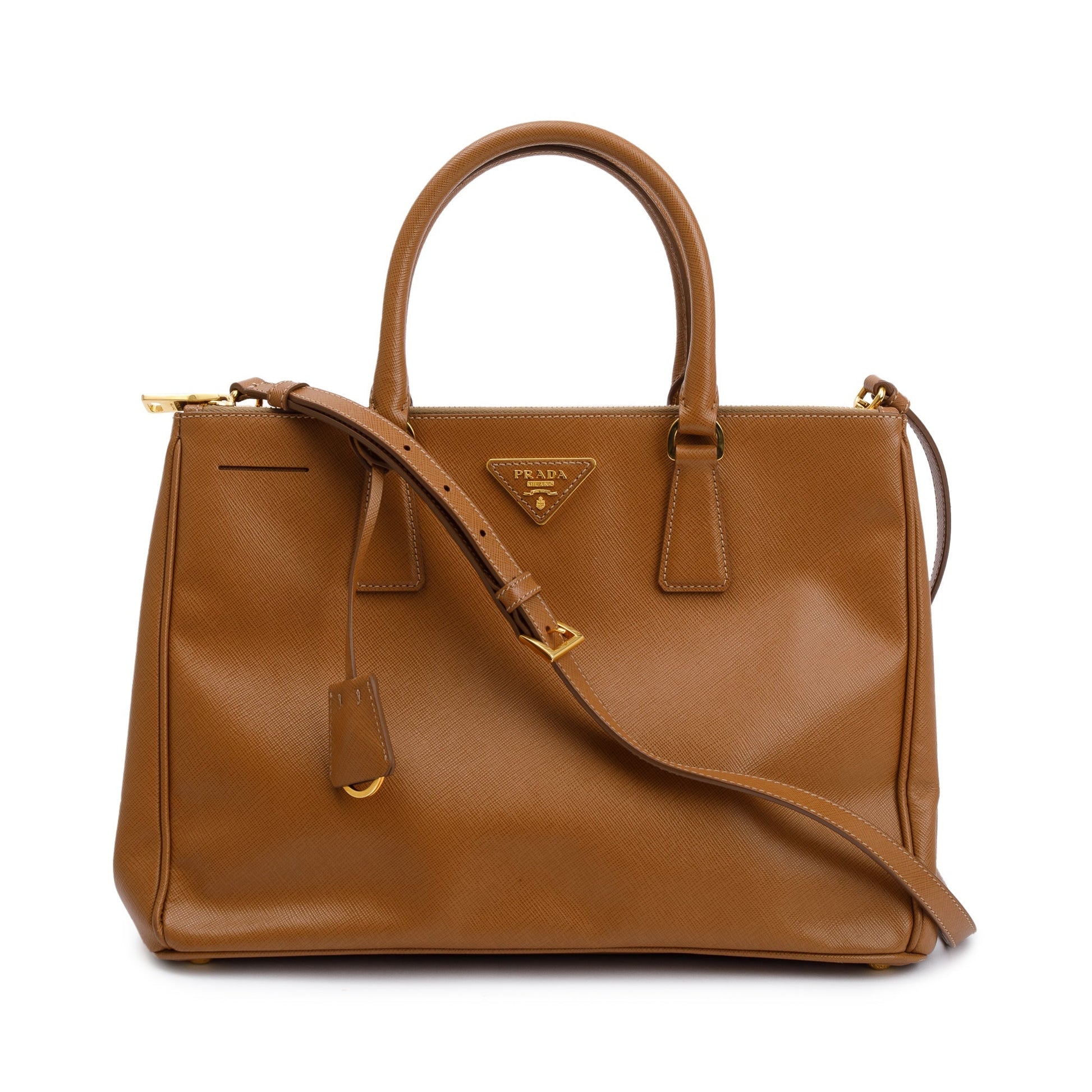 Prada Saffiano Lux Double Zip Galleria Tote Handbag Brown Medium Tote Bag