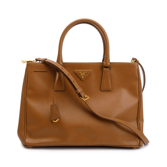 Prada Saffiano Lux Double Zip Galleria Tote Handbag Brown Medium Tote Bag