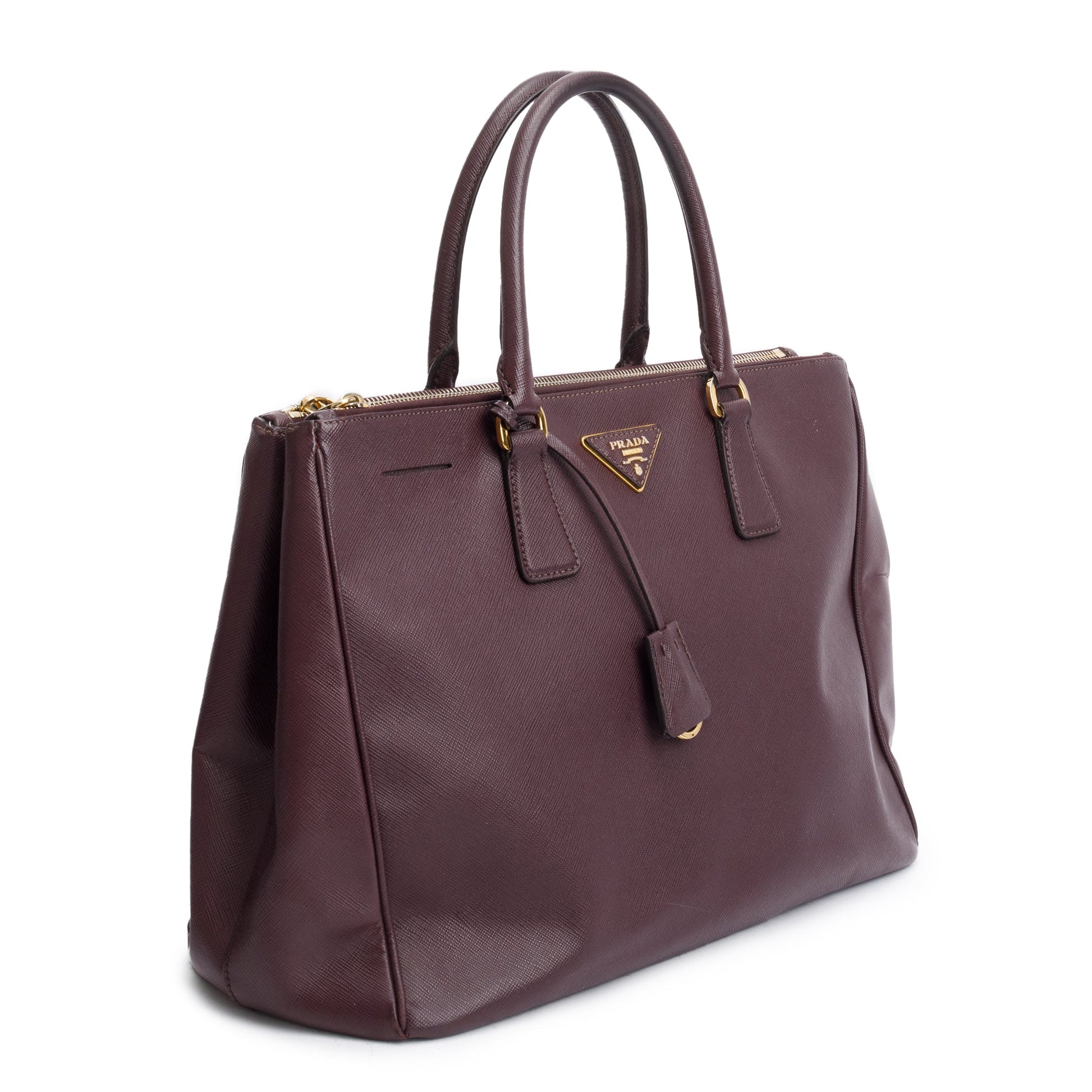 Prada Burgundy Saffiano Lux Double Zip Galleria Tote Large Tote Bag