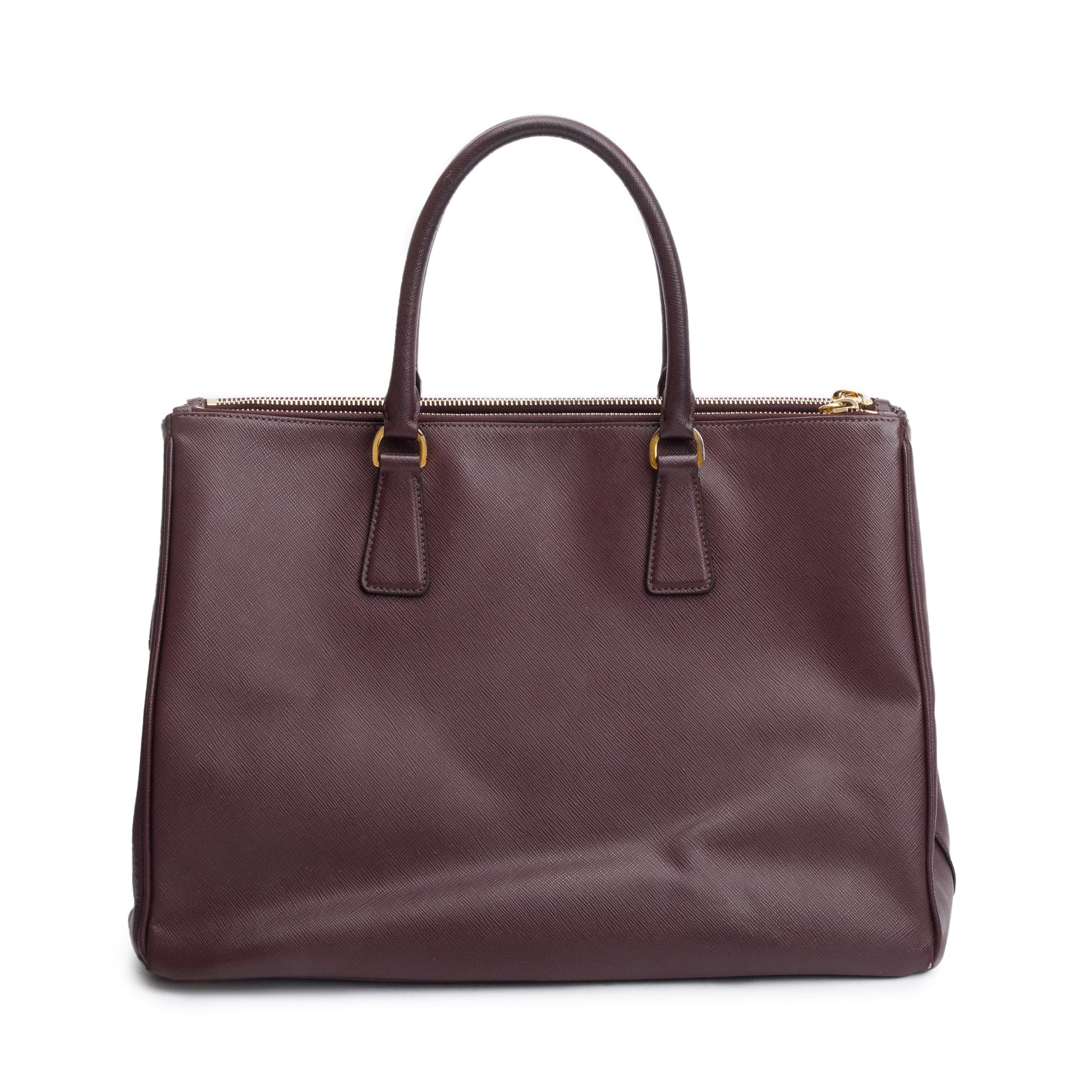 Prada Burgundy Saffiano Lux Double Zip Galleria Tote Large Tote Bag