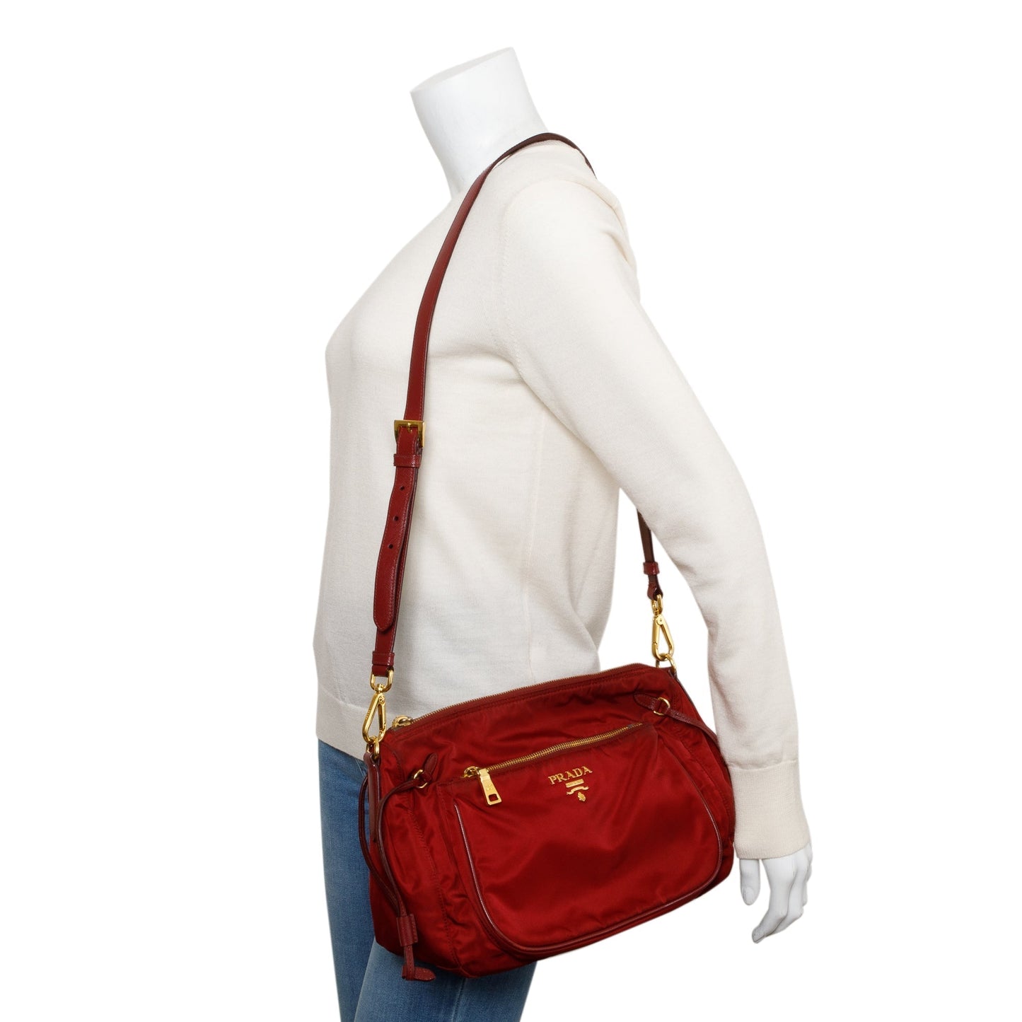 Prada Burgundy Saffiano Trimmed Tessuto Crossbody Bag Nylon