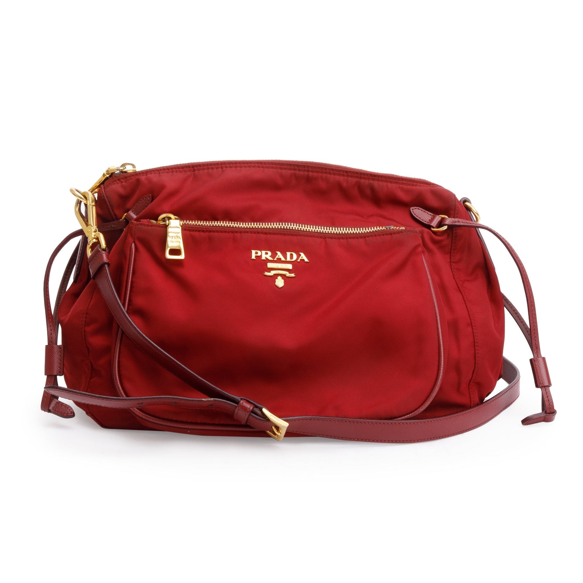 Prada Burgundy Saffiano Trimmed Tessuto Crossbody Bag Nylon