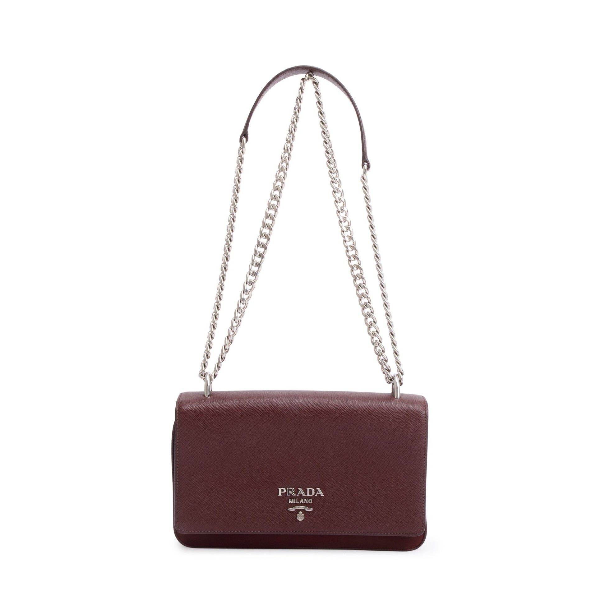Prada Burgundy Tessuto Saffiano Shoulder Bag Leather Flap